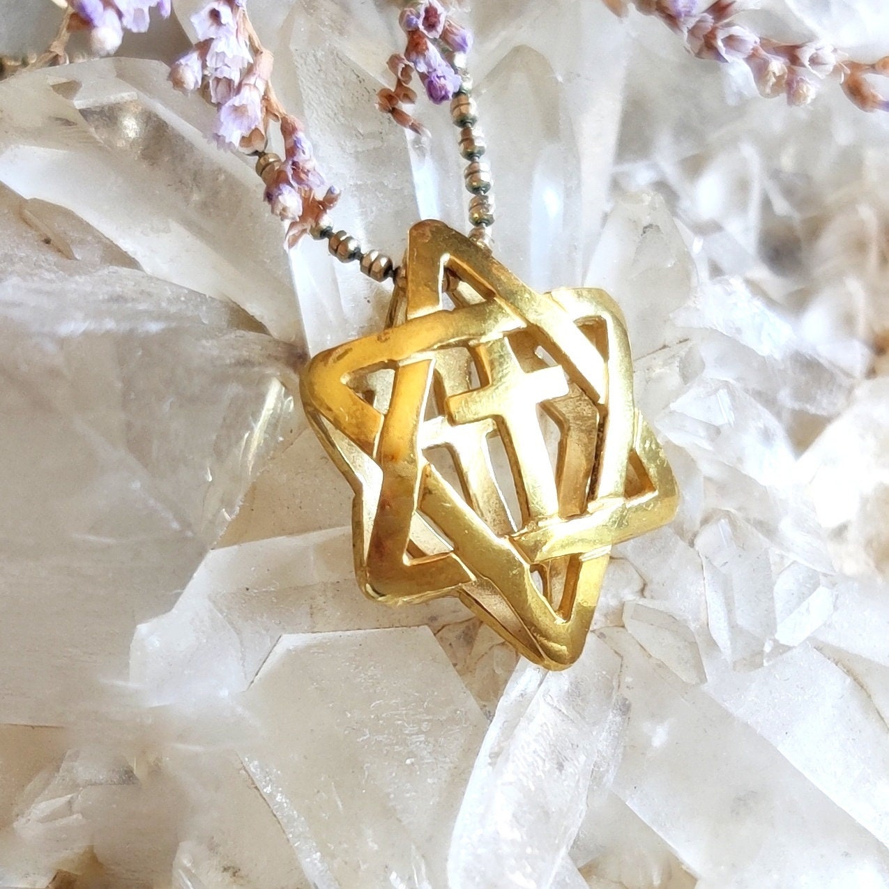 Star of David With Cross 3D necklace, Gold Plated Messianic Jewelry, Jewish Christian interfaith pendant
