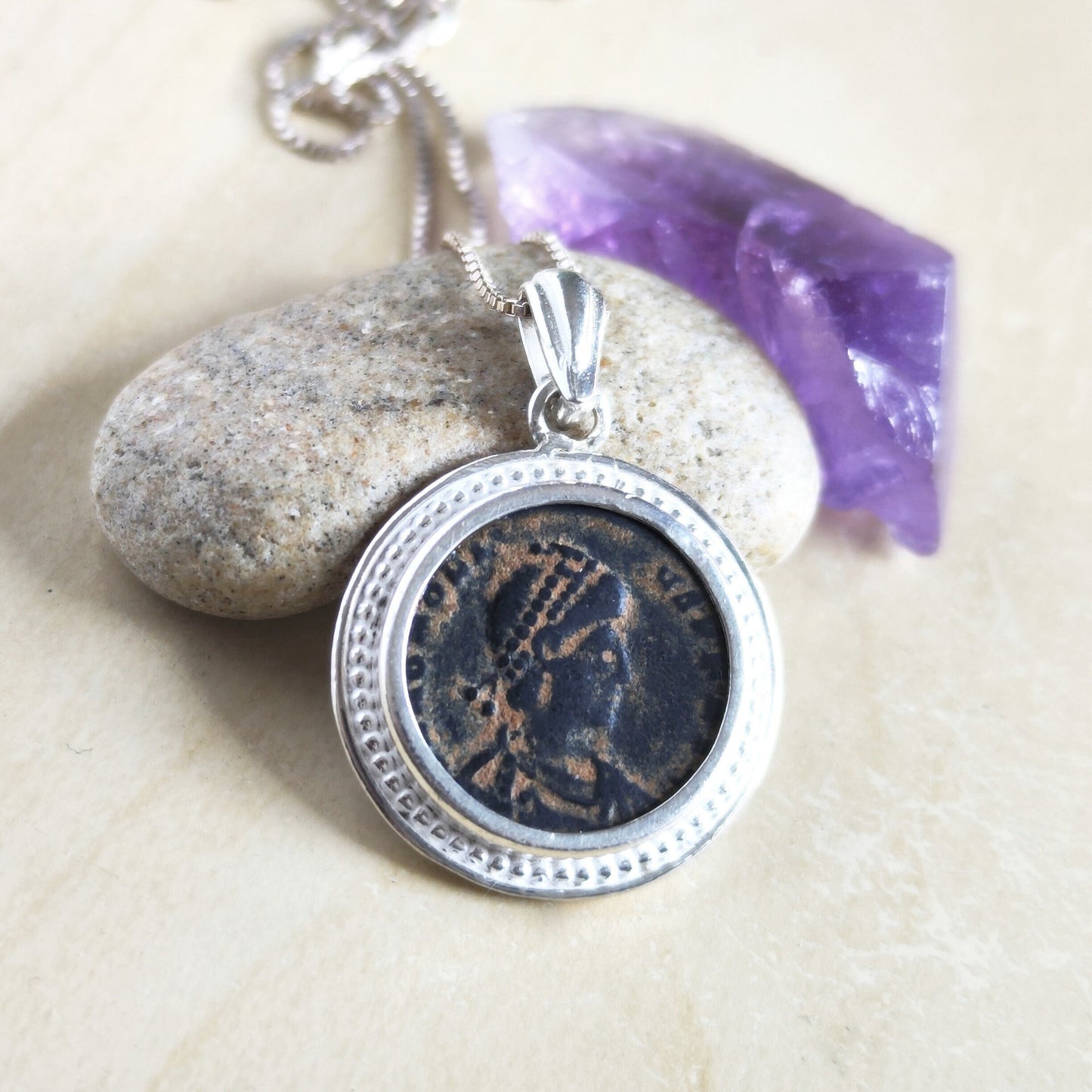 Ancient Roman Emperor Honorius Coin Necklace, Early Christian Theodosius Coin Pendant, Vintage Gift