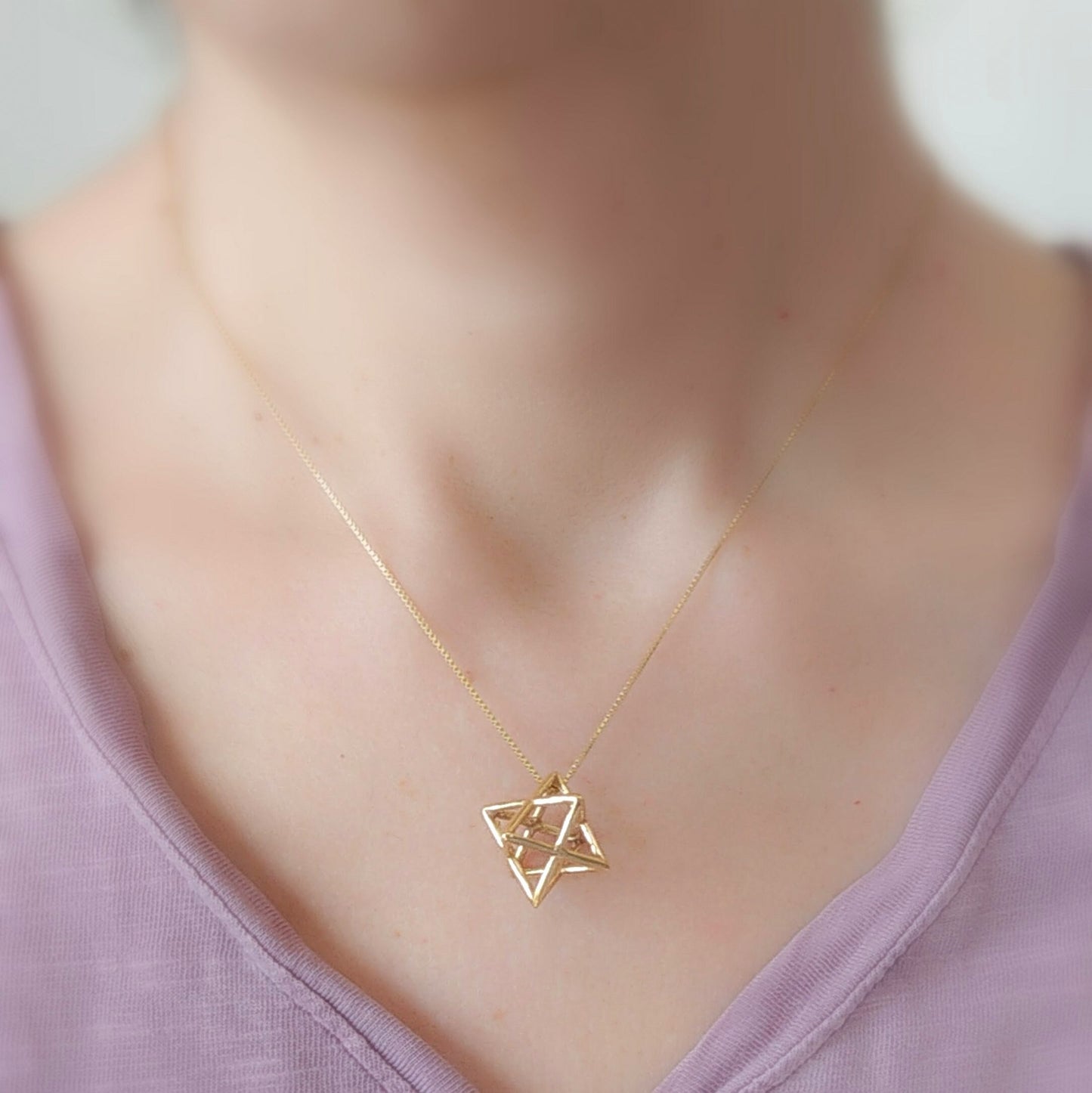 Gold Merkaba necklace, Gold plated Silver Star tetrahedron, Merkaba for meditation, Sacred Geometry new age jewelry, Jewish mystic Kabbalah
