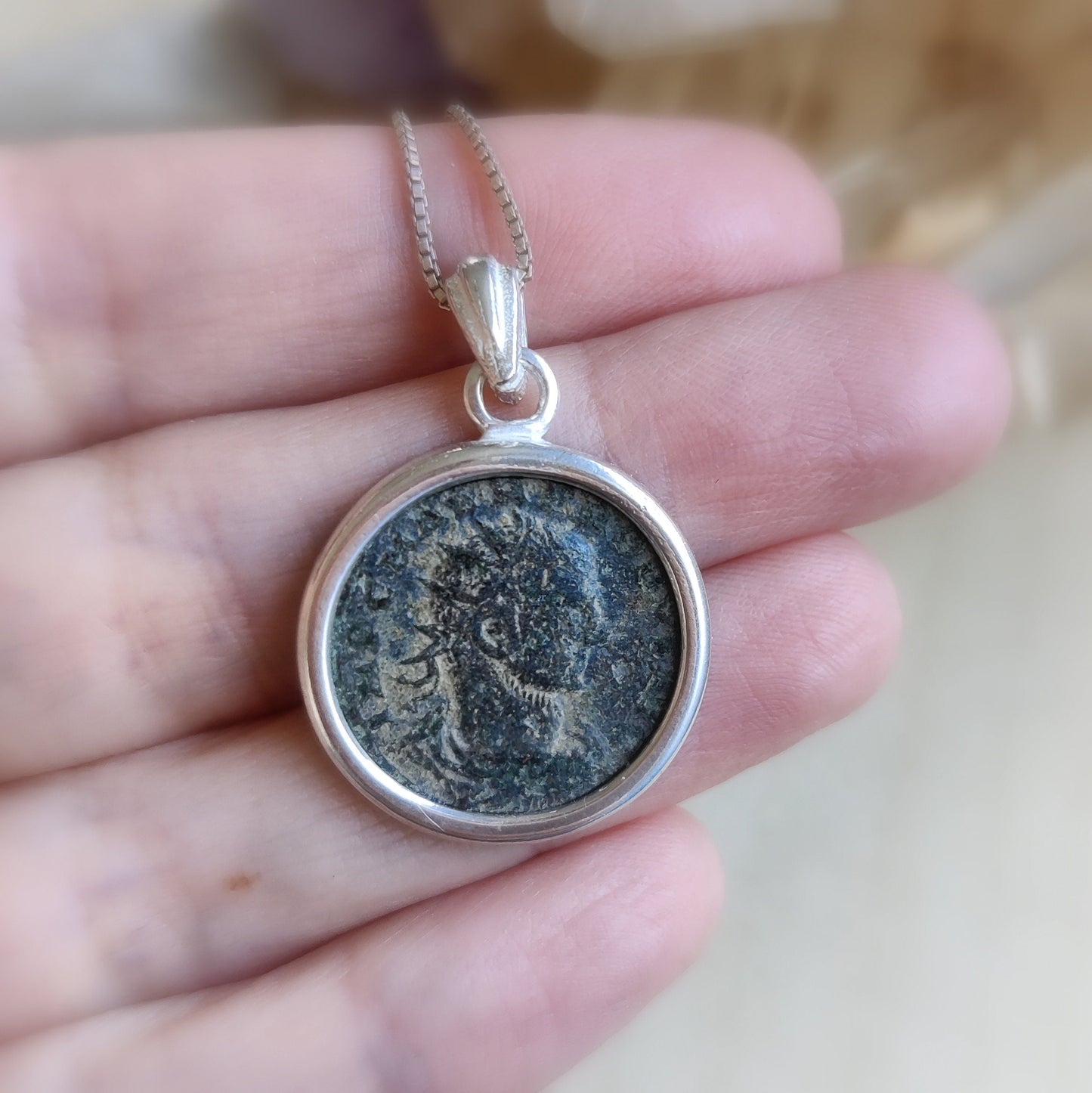 Antique Roman Empire Coin Silver Necklace, 3rd Century Valerian Pendant, Vintage Style Jewelry
