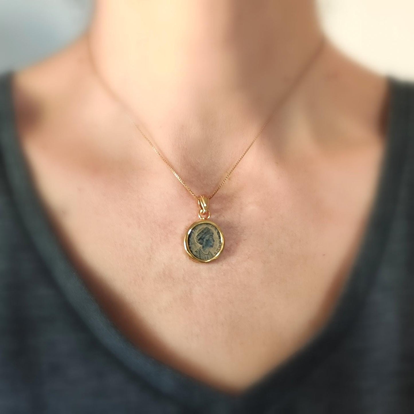 Antique Saint Helena Coin Necklace, Roman Christian Small Medallion for Women, Constantine the Great Mother Pendant, Empress St. Helen charm