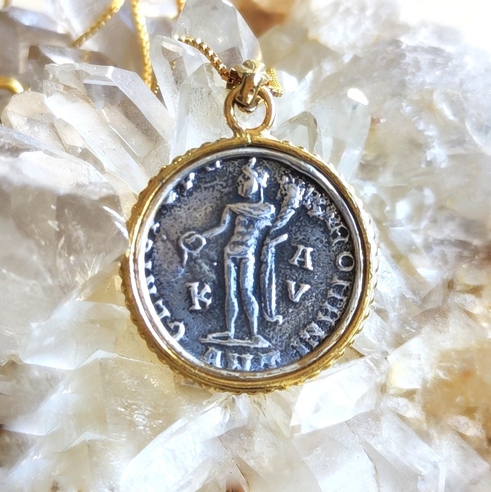 Roman Coin Necklace, Vintage Coin Pendant, Antique Style Necklace, Gold Plated Necklace, Vintage Gold Necklace, Roman Replica Coin Art