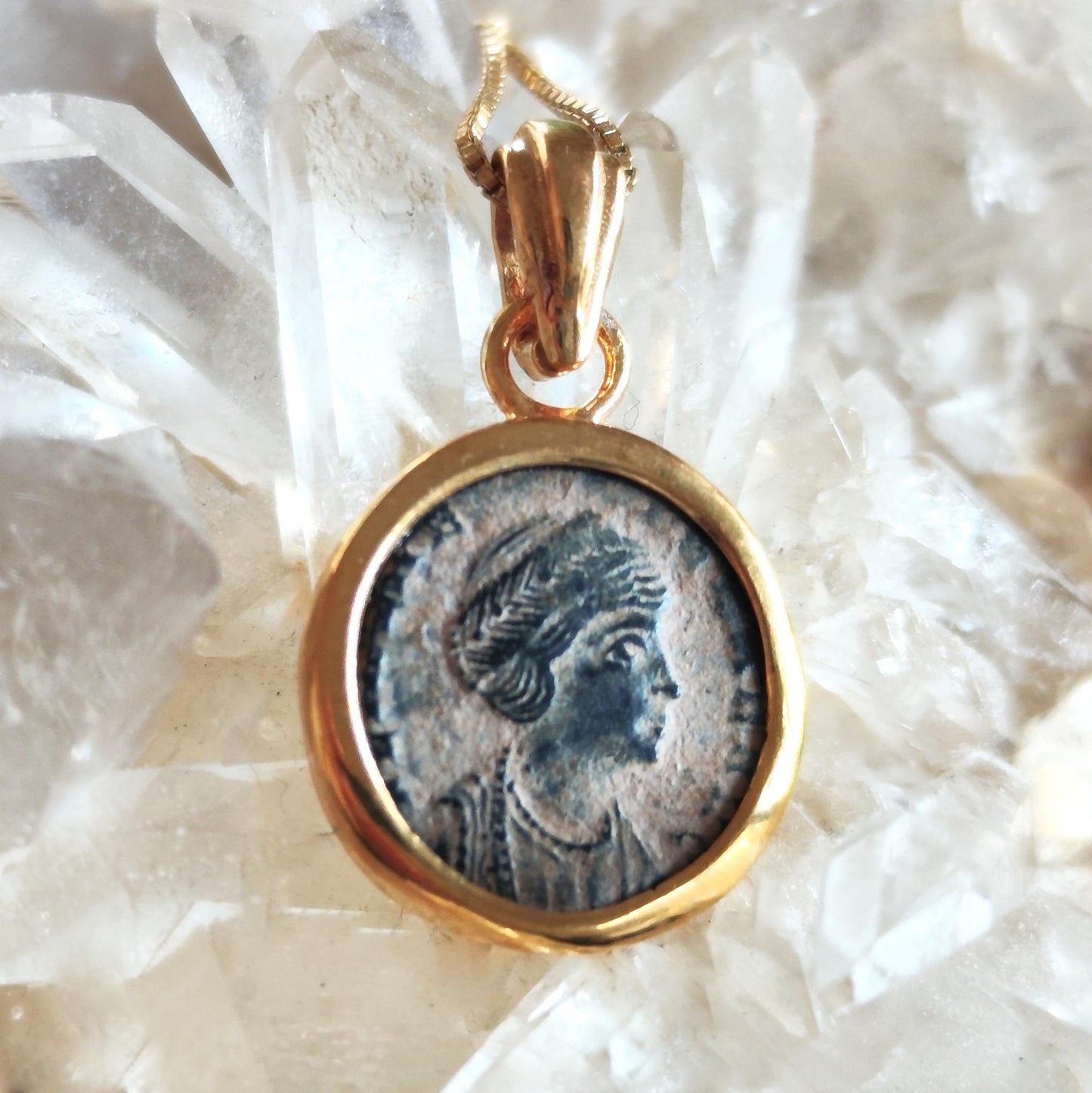 Antique Saint Helena Coin Necklace, Roman Christian Small Medallion for Women, Constantine the Great Mother Pendant, Empress St. Helen charm