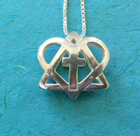 Cross Heart Necklace, Messianic Interfaith Silver Pendant, Star of David with Cross, Messianic Jewelry, Jewish Christian Charm Gift idea
