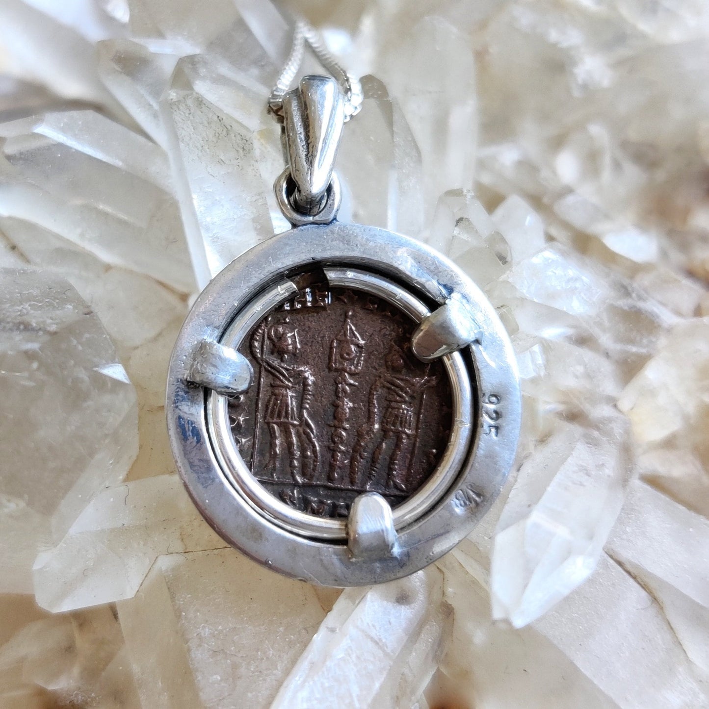 Genuine Certified Roman Coin Silver Necklace of Emperor Constantius, ancient bronze coin pendant, men gift, vintage style unisex Medallion