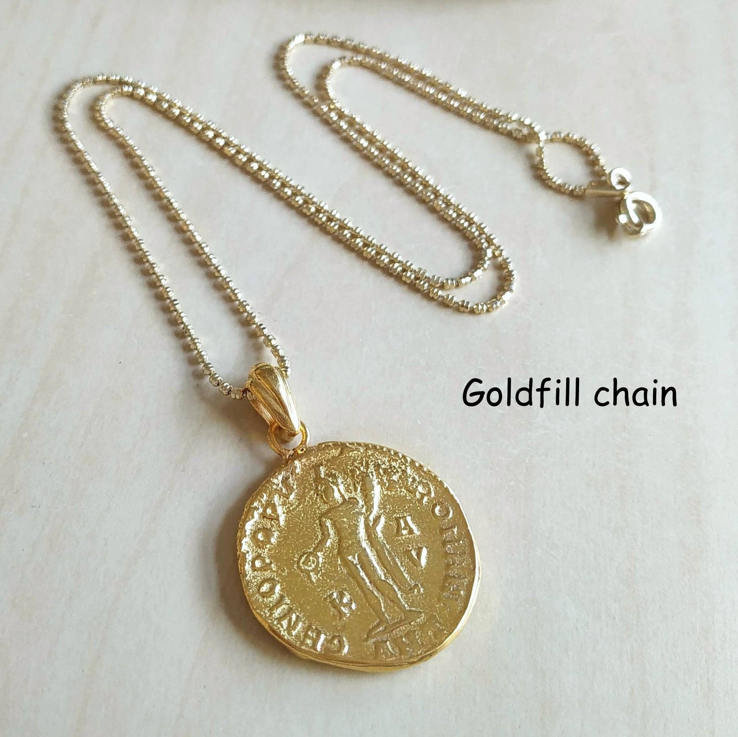 Roman Emperor Diocletian Coin Medallion for Men, Gold Plated Replica Copy Coin Reversible Necklace, Gold Layer Necklace, Vintage jewelry
