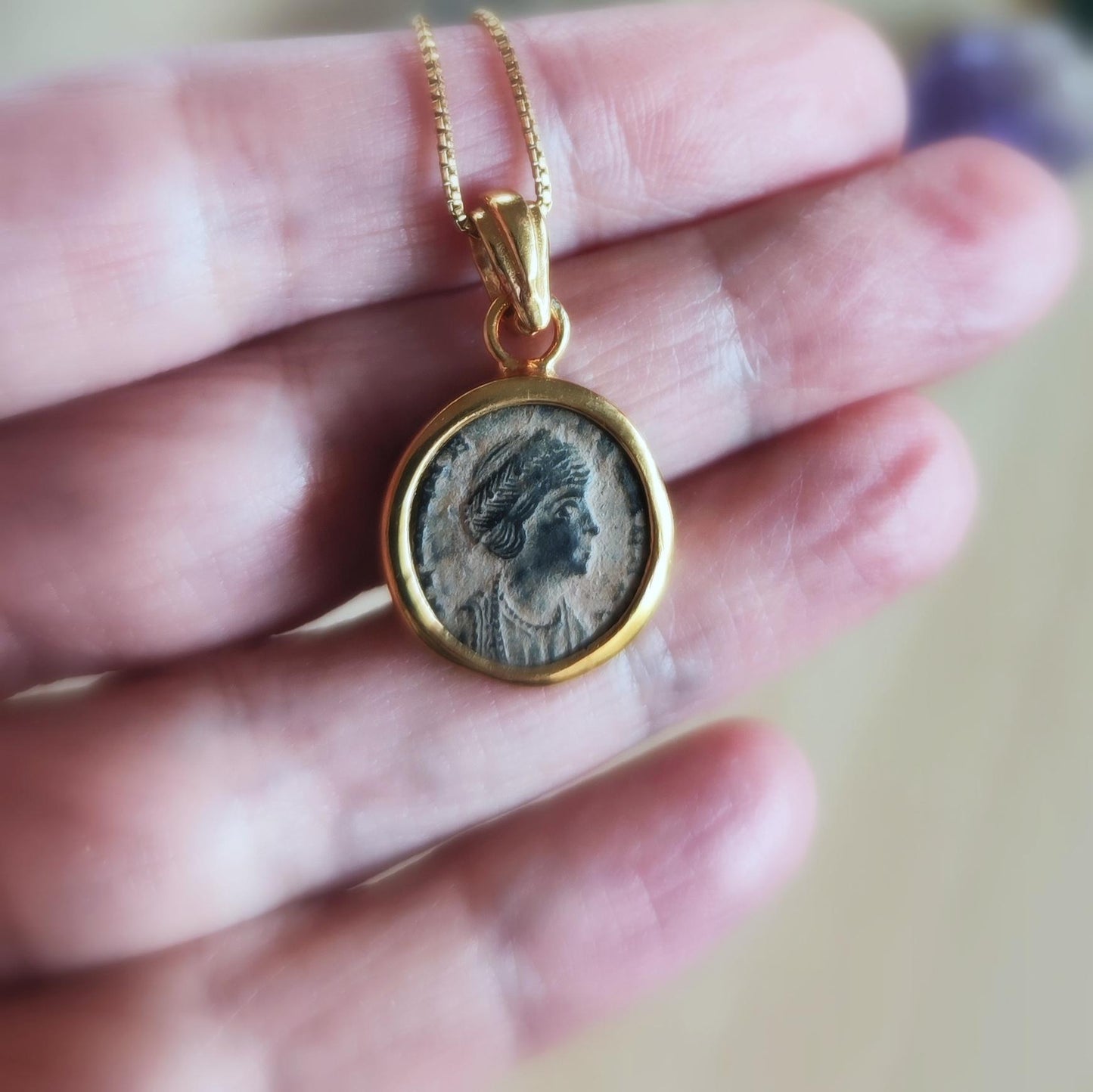 Antique Saint Helena Coin Necklace, Roman Christian Small Medallion for Women, Constantine the Great Mother Pendant, Empress St. Helen charm