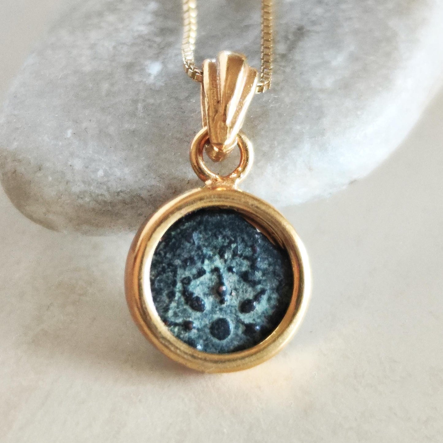 Mark 12:41 Widow's Mite Coin Necklace, Genuine Biblical Coin Gold Plated Small Pendant, Antique Real Jesus Ancient Coin, Christian Jewelry