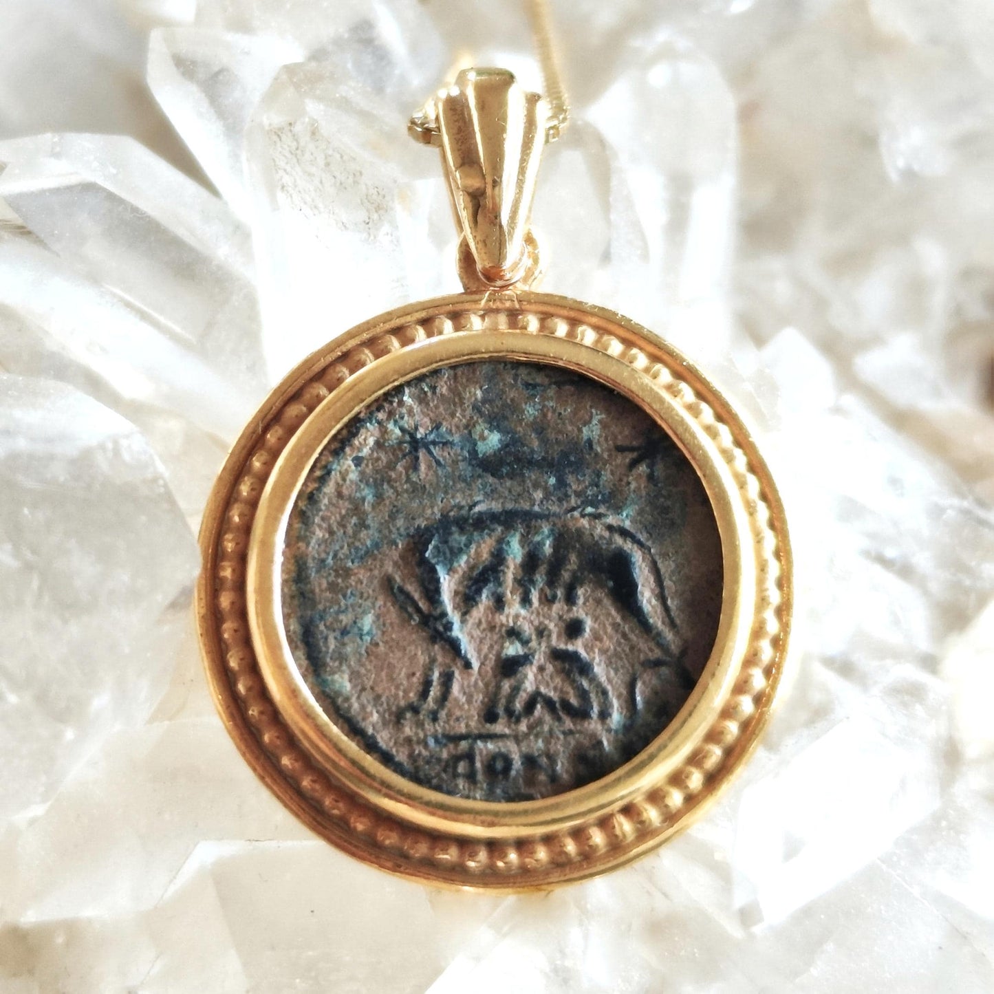 Antique Constantine She Wolf Bronze Coin Necklace, Ancient Roman Romulus & Remus coin, Vintage Gold Plated Coin Pendant, Medallion Jewelry
