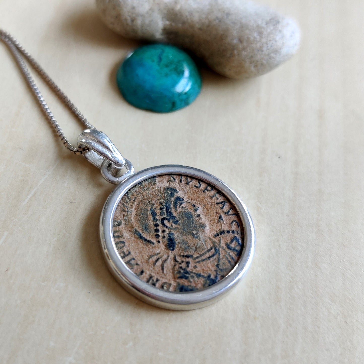 Roman Orthodox Coin Silver Necklace, Antique Theodosius bronze medallion, Authentic Christian Coin Charm, Vintage jewelry, History Buff gift