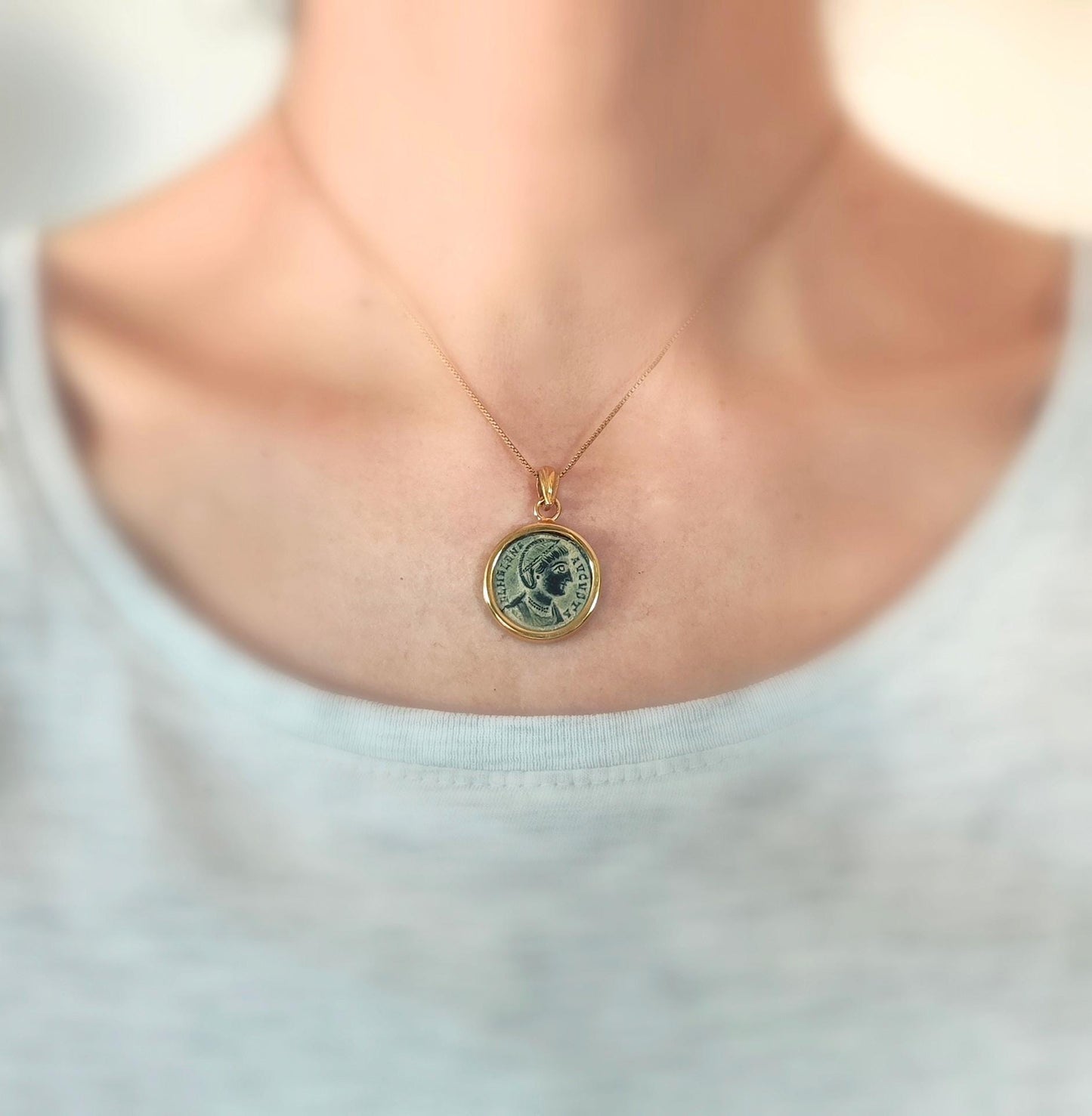 Real Ancient St. Helena Coin Necklace, Roman Christian Medallion, Mother of Constantine The Great Pendant, Saint Helen Gift for Women
