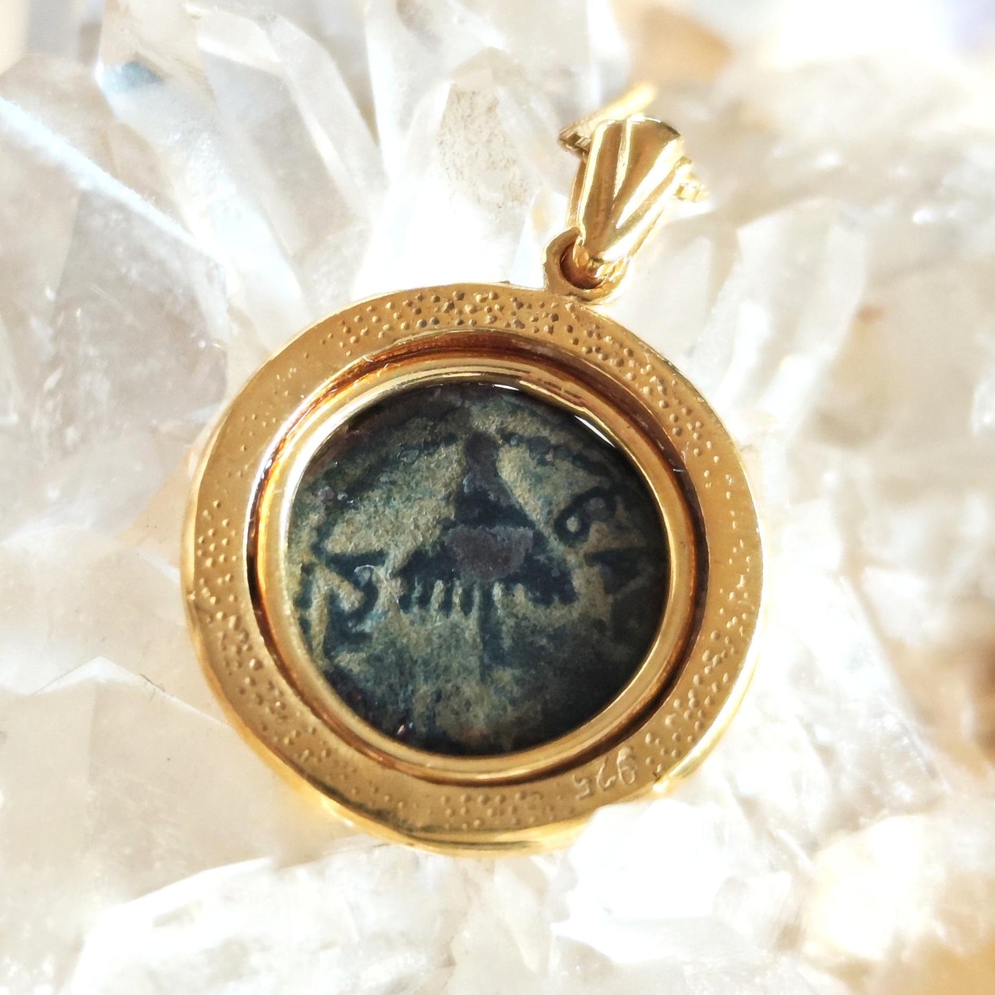 Ancient Roman Coin Gold Plated Necklace, King Herod Agrippa Bronze Coin, Vintage Coin Medallion, Jewish Judea Pendant, Women Coin Necklace