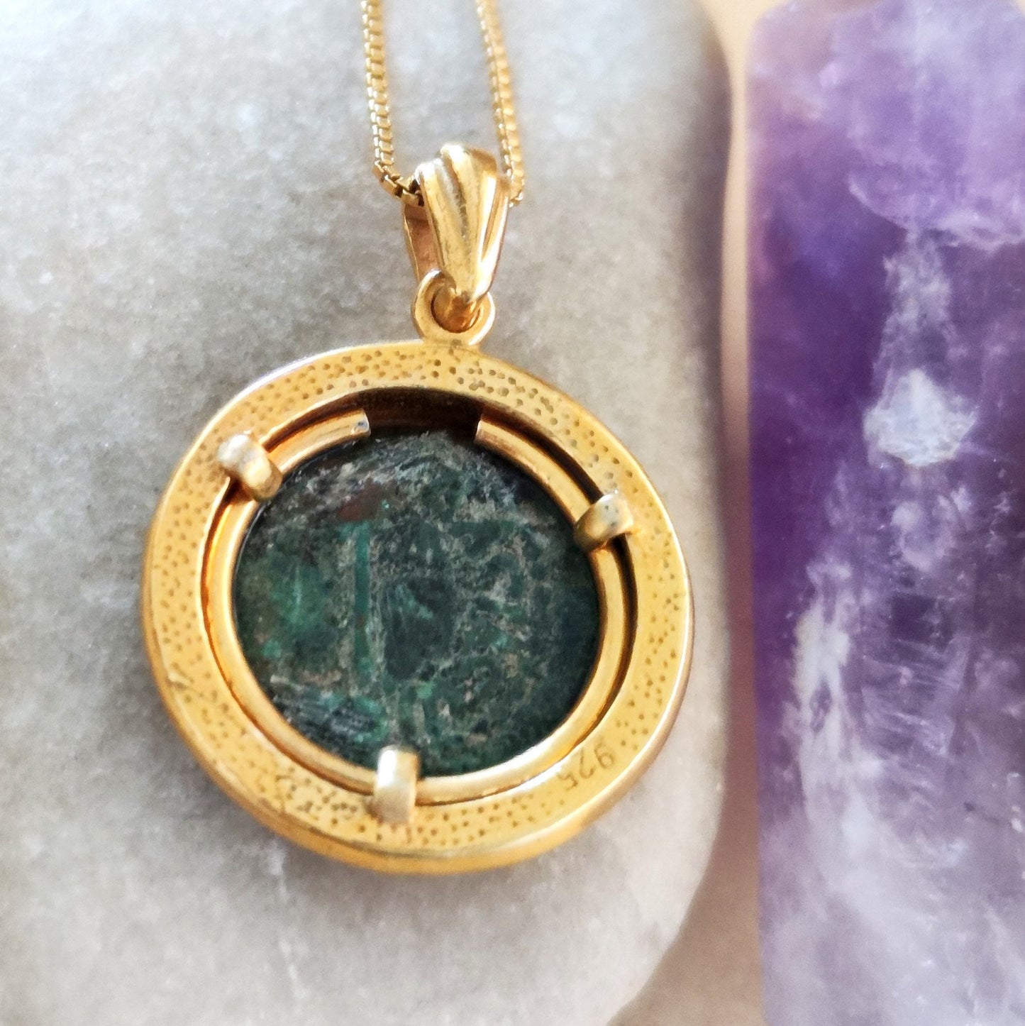 Ancient Jewish King Herod Agrippa bronze coin necklace, Herodian Roman coin gold plated Pedant, vintage coin medallion, Jewish Judea pendant