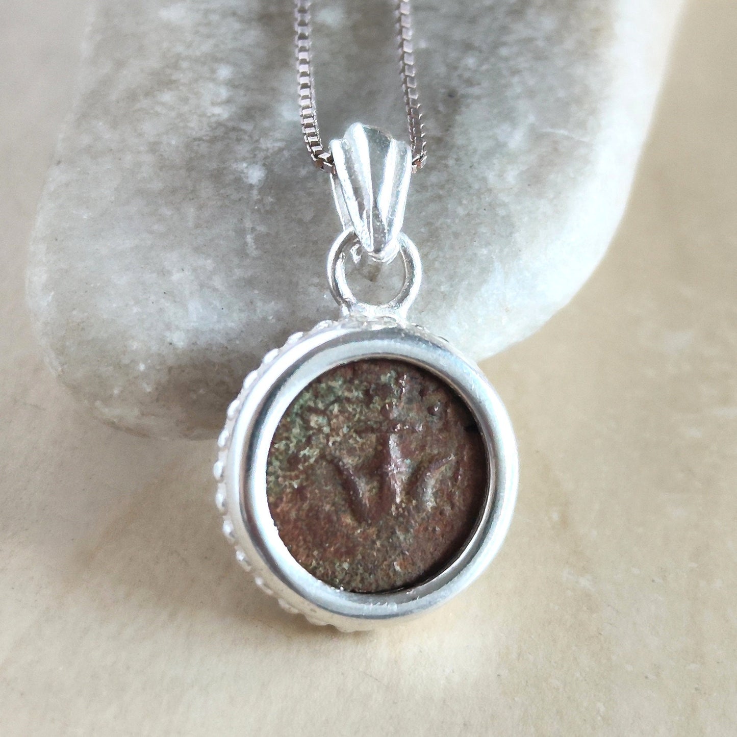 Mark 12:41 Biblical Coin Jewelry, Genuine widow mite pendant, Ancient Judea bronze coin, Christian Jesus coin necklace, Unisex Silver charm