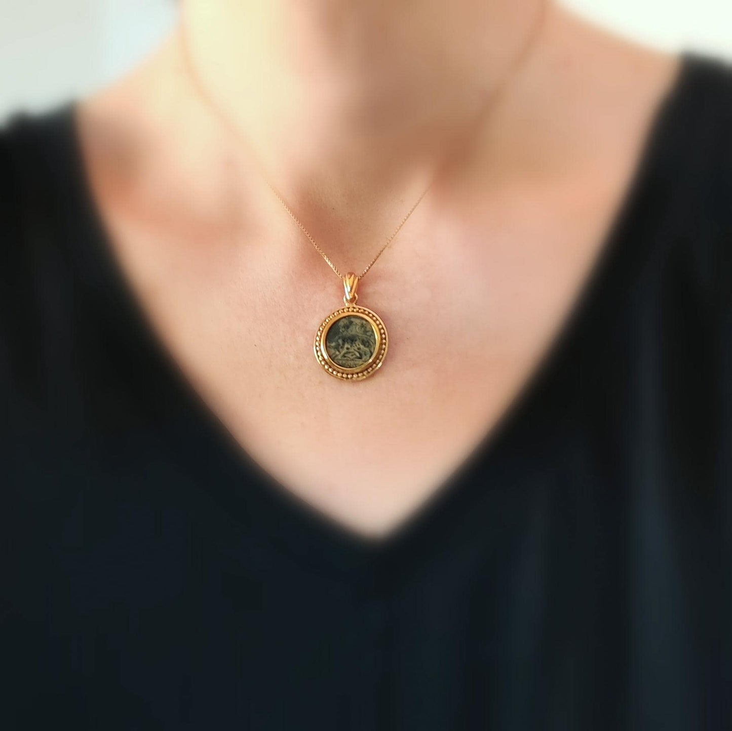 Roman Coin Of Romulus & Remus necklace, Ancient History Mythology Medallion, Women Pendant, Antique Constantine She wolf bronze coin
