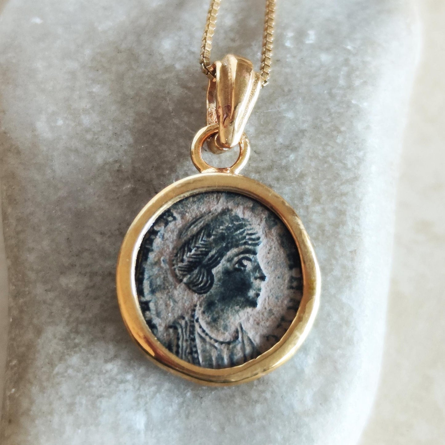 Antique Saint Helena Coin Necklace, Roman Christian Small Medallion for Women, Constantine the Great Mother Pendant, Empress St. Helen charm