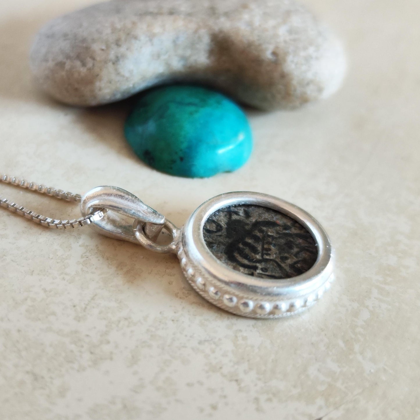 Romulus & Remus Coin Silver Necklace, Antique Genuine Roman Constantine She Wolf Small Pendant, Ancient History Medallion For Men and Women