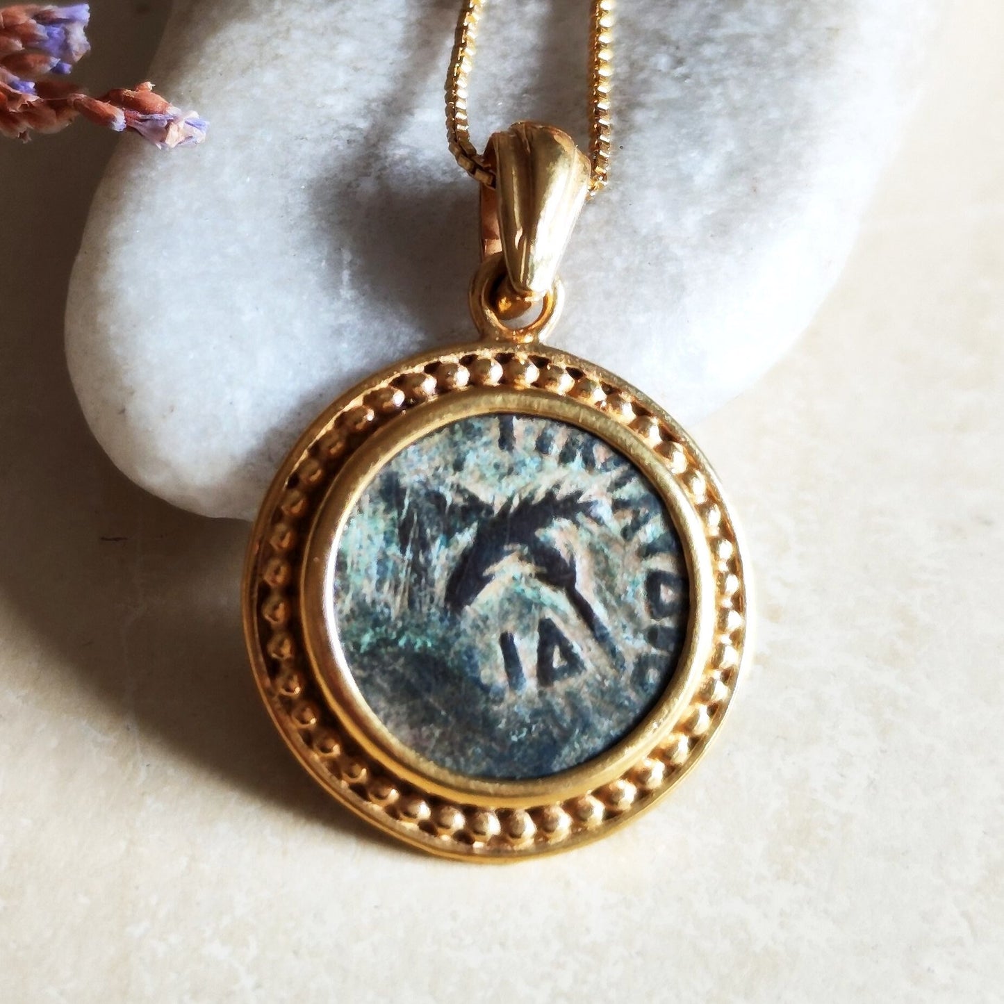 Authentic Roman coin gold plated necklace, Procurator Antonius Felix Emperor Claudius medallion, Antique Bronze Prutah, vintage men necklace