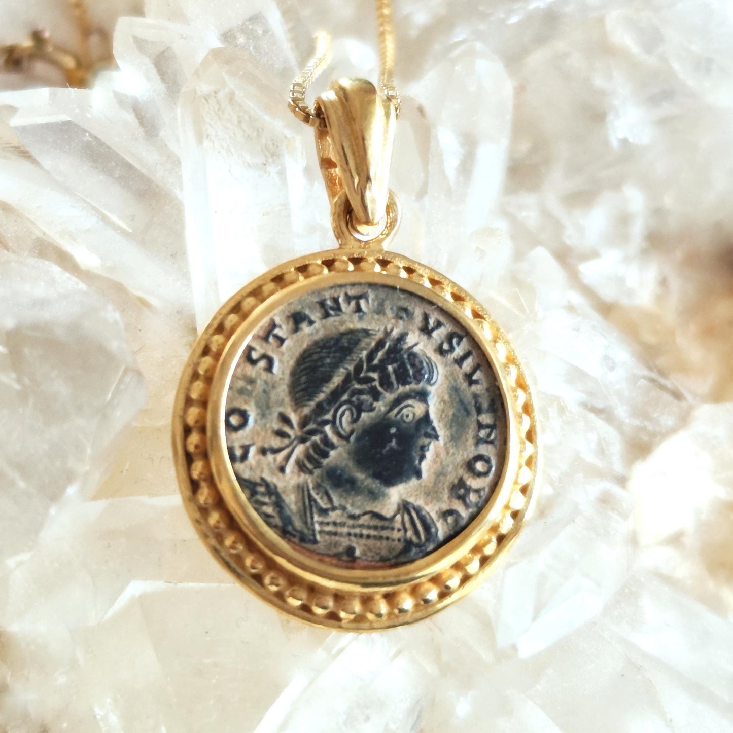 Roman Coin Pendant of Emperor Constantine II, Early Christian Coin Necklace, Ancient Vintage Jewelry