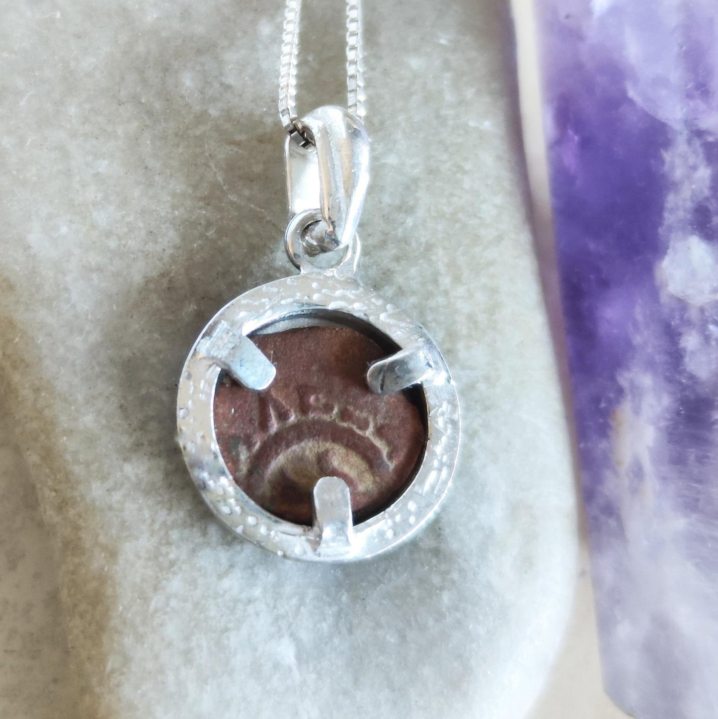 Genuine biblical widow mite coin necklace, Christian men medallion, antique minimalist silver charm, small Jesus pendant, Christmas Gift