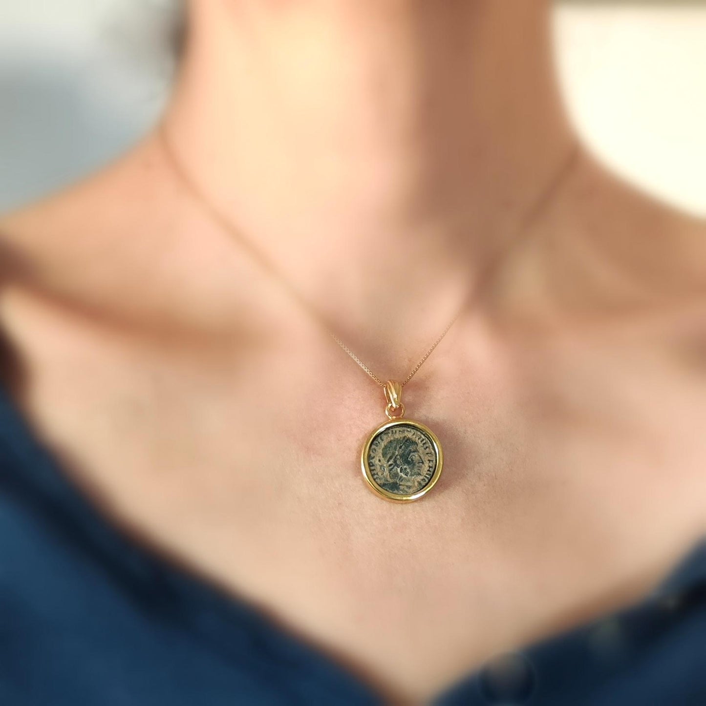Authentic Certified Roman coin necklace, Antique Emperor Constantine the Great Gold Plated medallion, Vintage coin Pendant, unisex gift idea