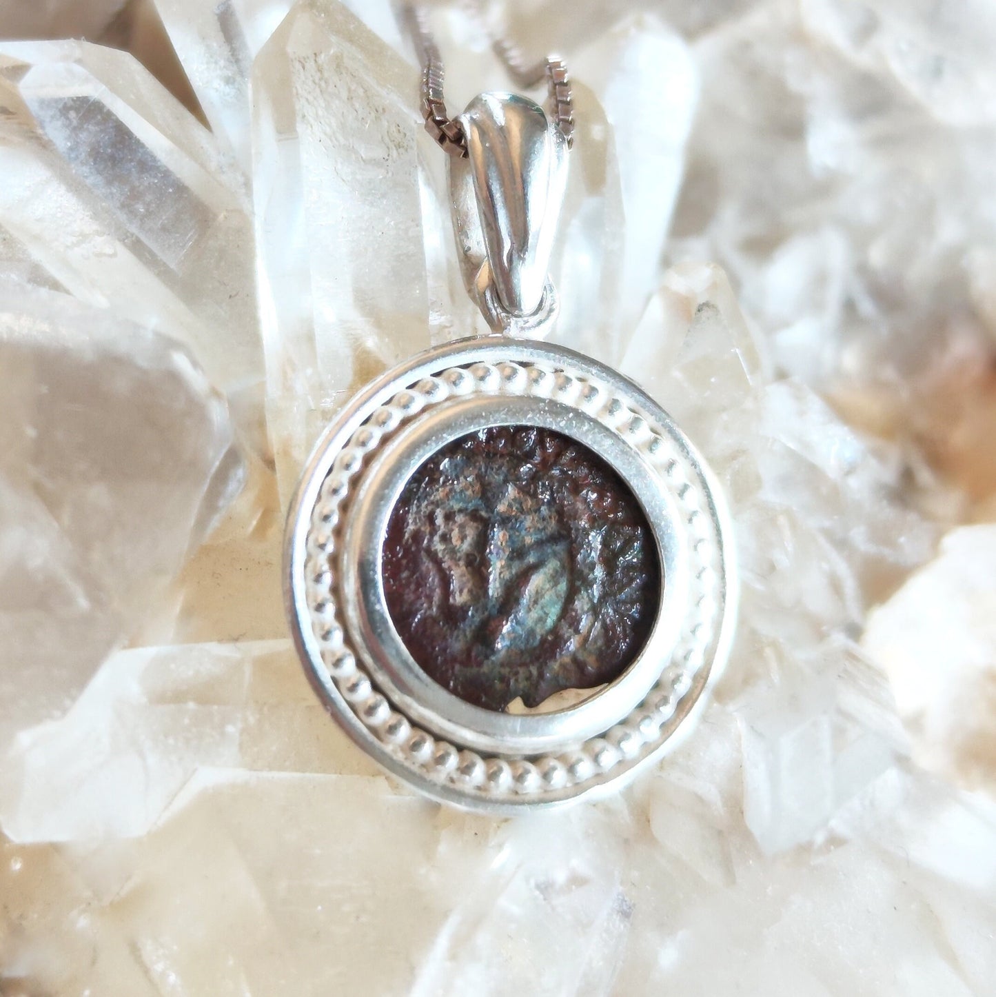 Real Antique widow's mite coin necklace, certified ancient coin silver medallion, Bible verse pendant, Judea Prutah, Christian Men gift