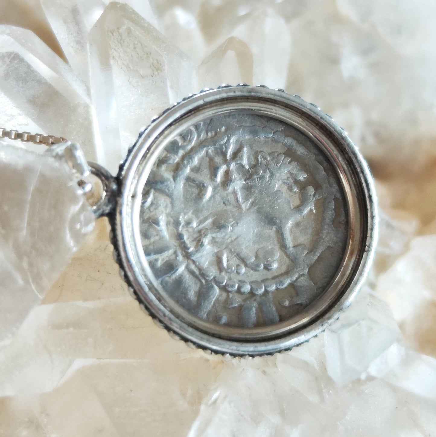 Authentic Medieval Silver Coin necklace, Horse Lion Crusader Jewelry, Christian Knights Cross Pendant