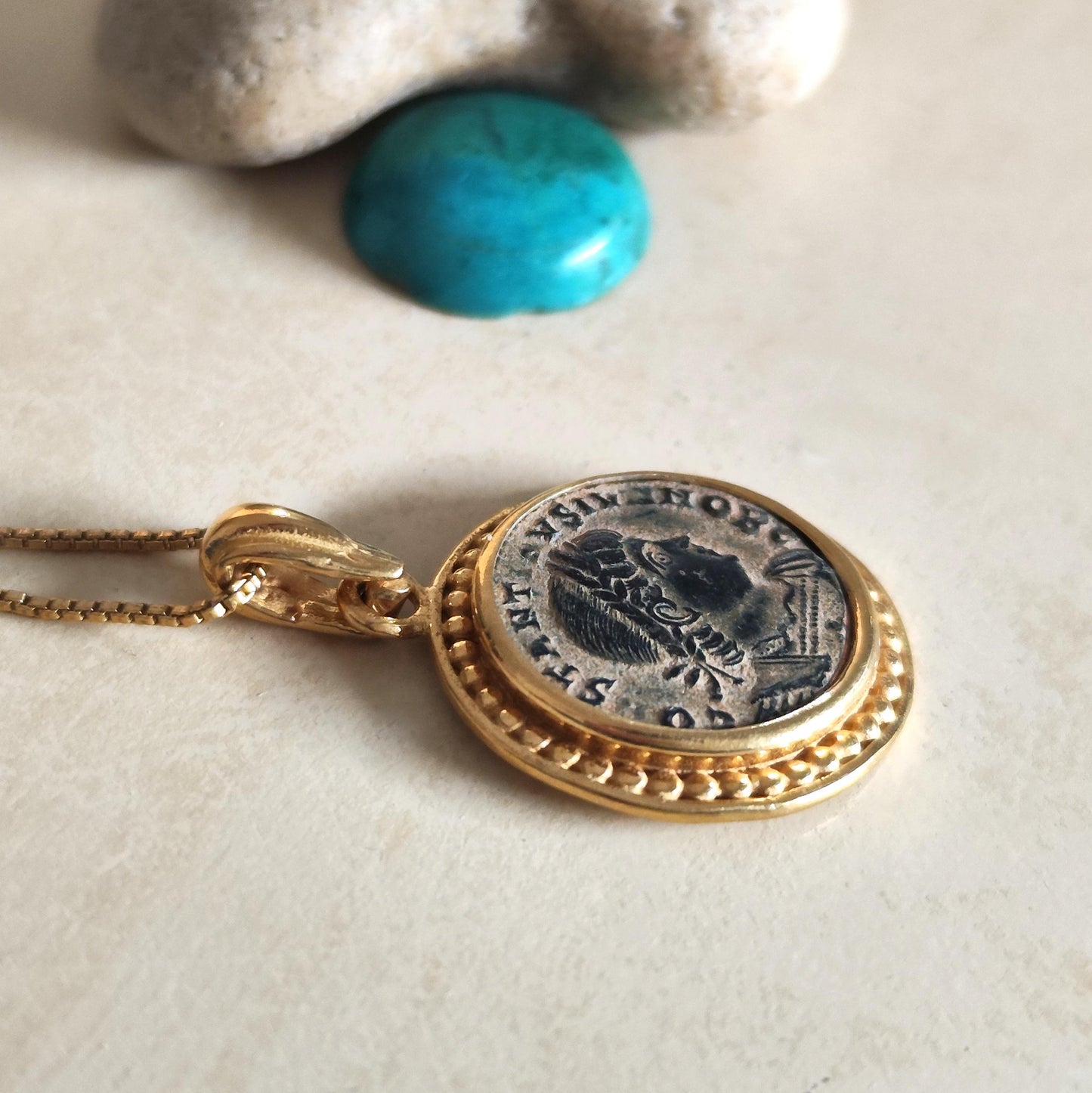 Roman Coin Pendant of Emperor Constantine II, Early Christian Coin Necklace, Ancient Vintage Jewelry