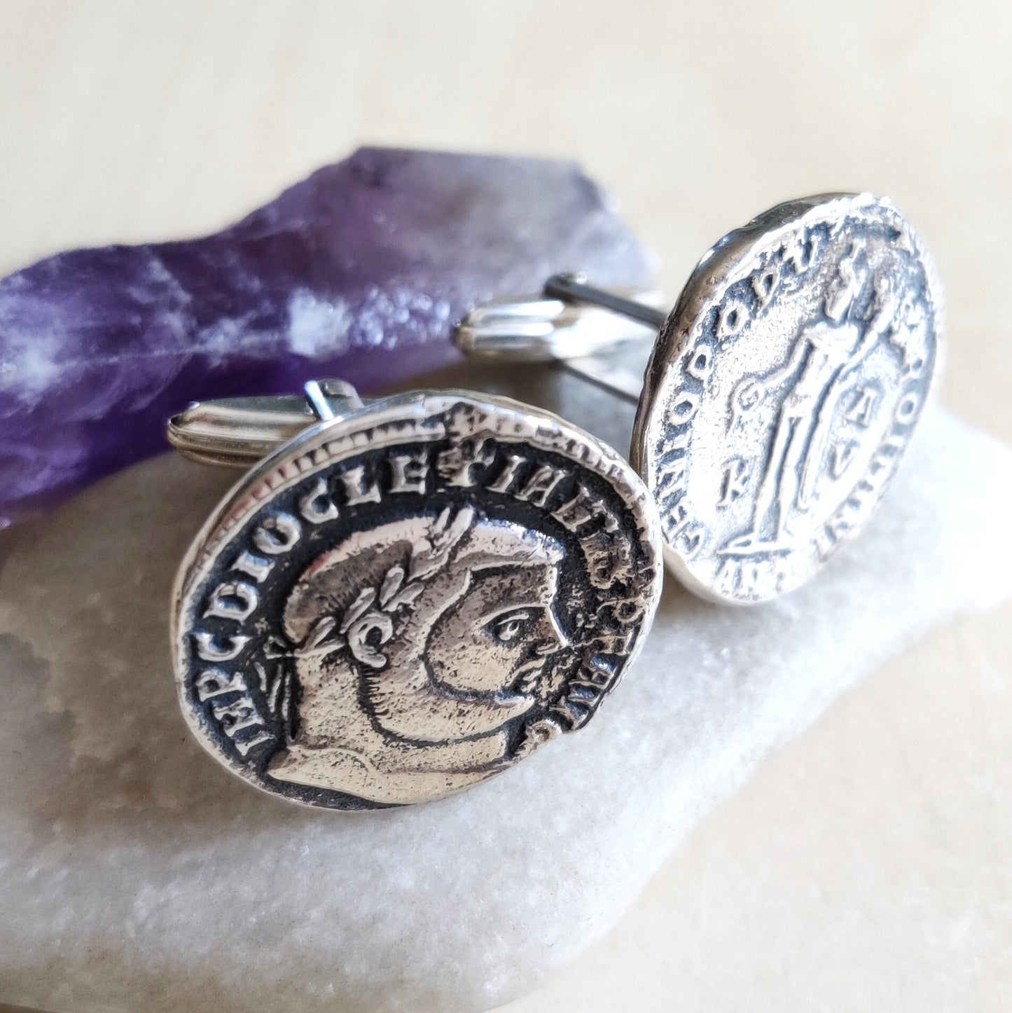Roman Coin Silver Cufflinks , Emperor Diocletian Replica Coin Cufflinks, Jewelry Gift Idea For men, History Buff Cufflinks