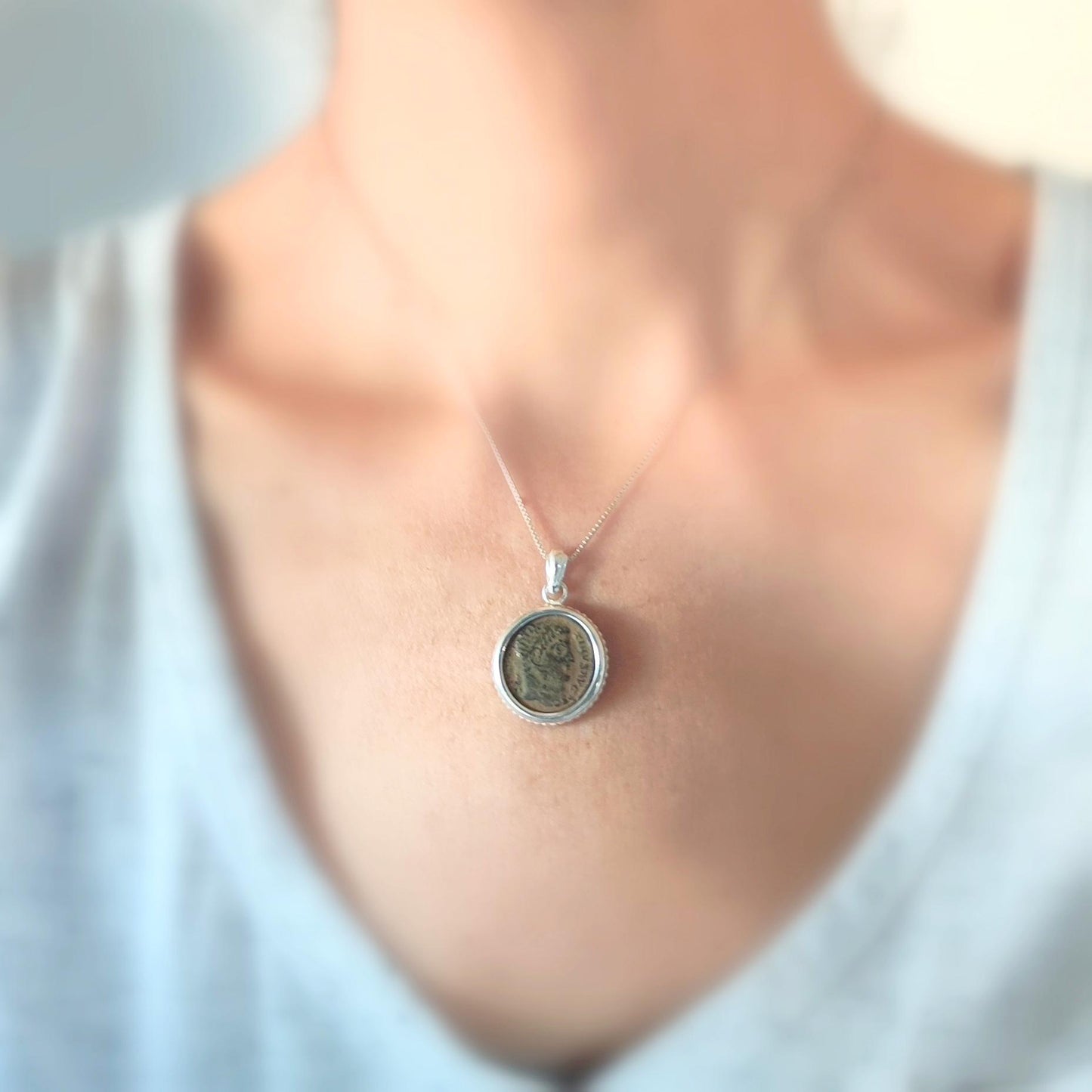 Genuine Constantine the Great Coin Necklace, Antique Roman coin Reversible Pendant, Men Silver Medallion, Christian men gift, unisex jewelry