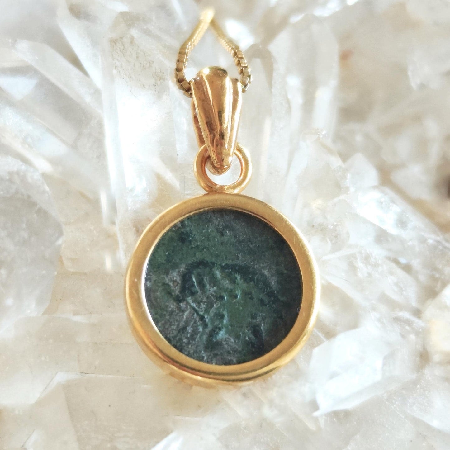 Antique Constantine She Wolf Coin Necklace, Ancient Roman Romulus & Remus Tiny Bronze Coin Pendant, Vintage Small Medallion