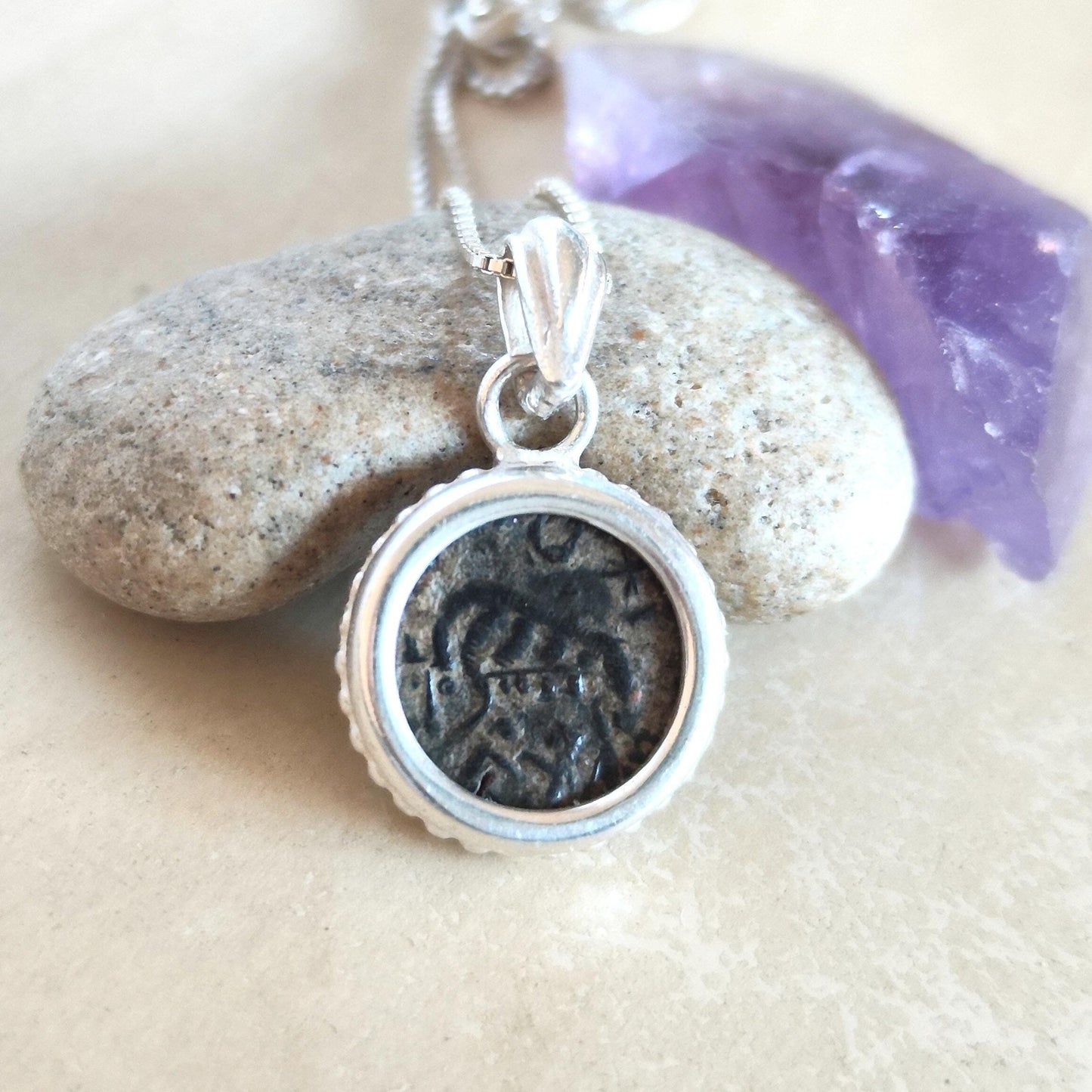 Romulus & Remus Coin Silver Necklace, Antique Genuine Roman Constantine She Wolf Small Pendant, Ancient History Medallion For Men and Women