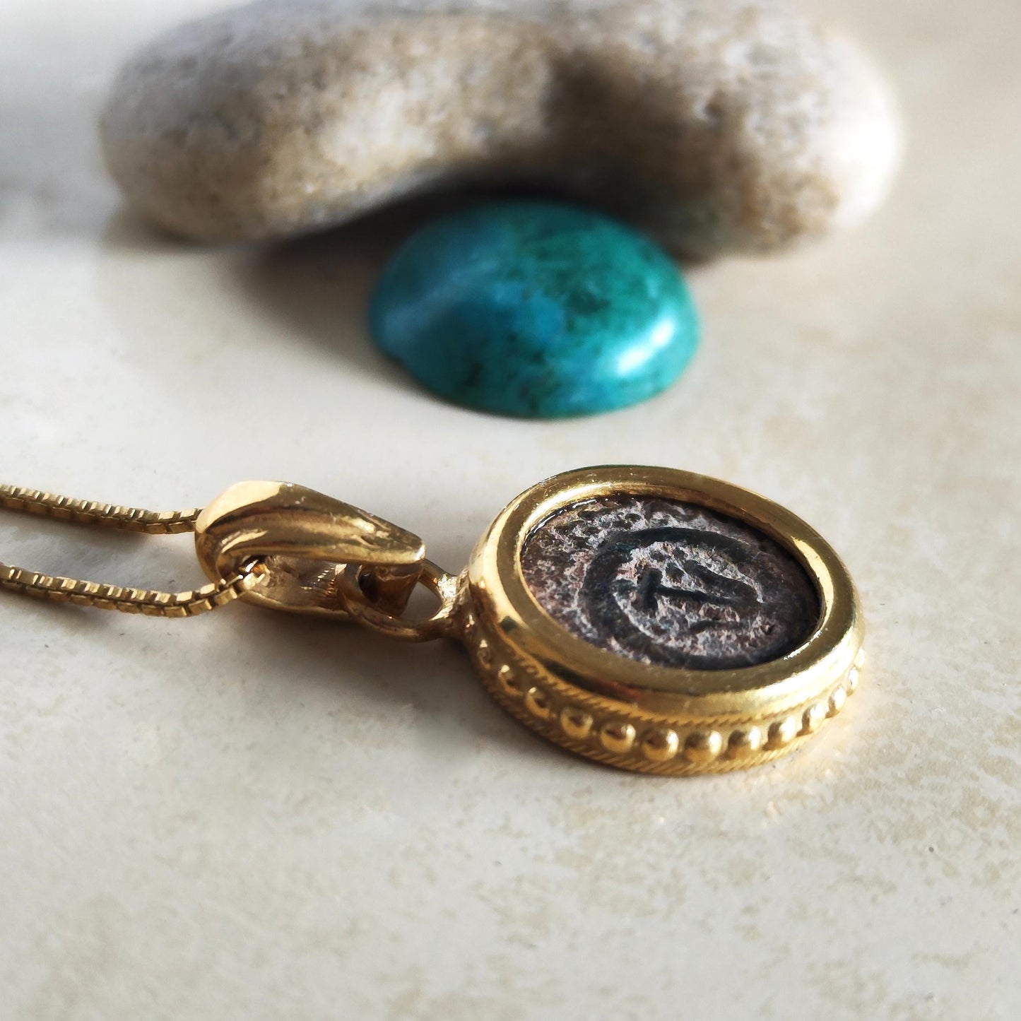 Genuine Biblical Coin Necklace, Antique Real Widow's Mite Coin Gold Plated small Pendant, Jesus Ancient Coin Jewelry, Christian Gift Idea