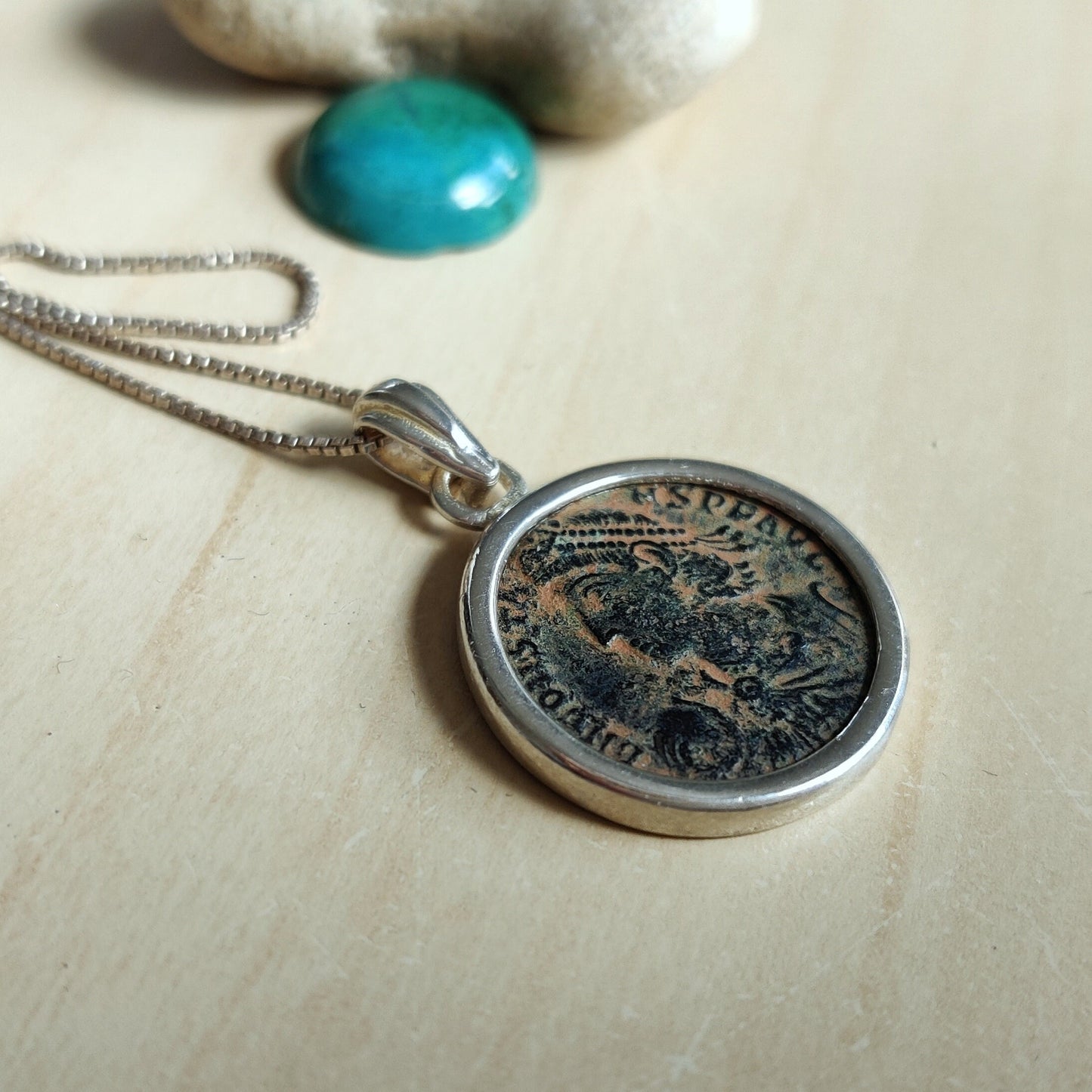 Authentic Roman coin necklace, Antique Constantine son bronze follis silver medallion, men women pendant, Ancient jewelry, unisex gift idea