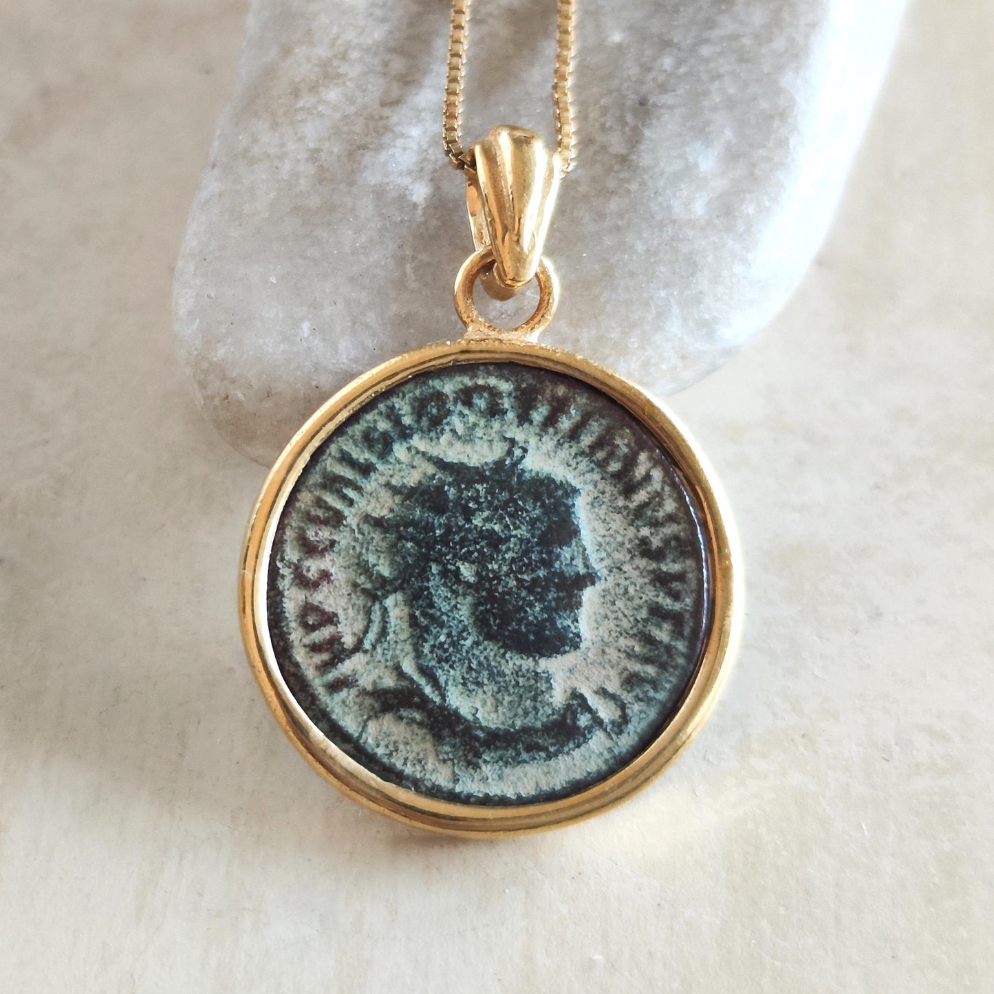 Certified Antique Roman Coin Necklace, Genuine Emperor Diocletian Gold Plated medallion, Women Unisex Ancient Coin Jewelry, vintage Necklace