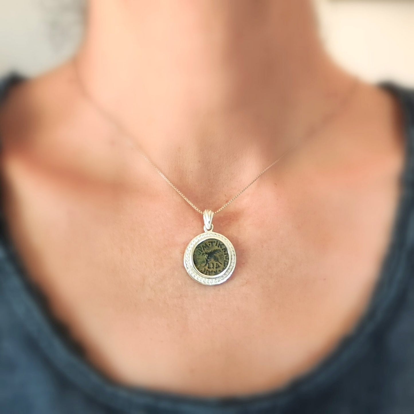 Antique Roman Provincial coin silver necklace, Procurator Antonius Felix Medallion, Ancient Emperor Claudius Coin Jewelry, History Necklace