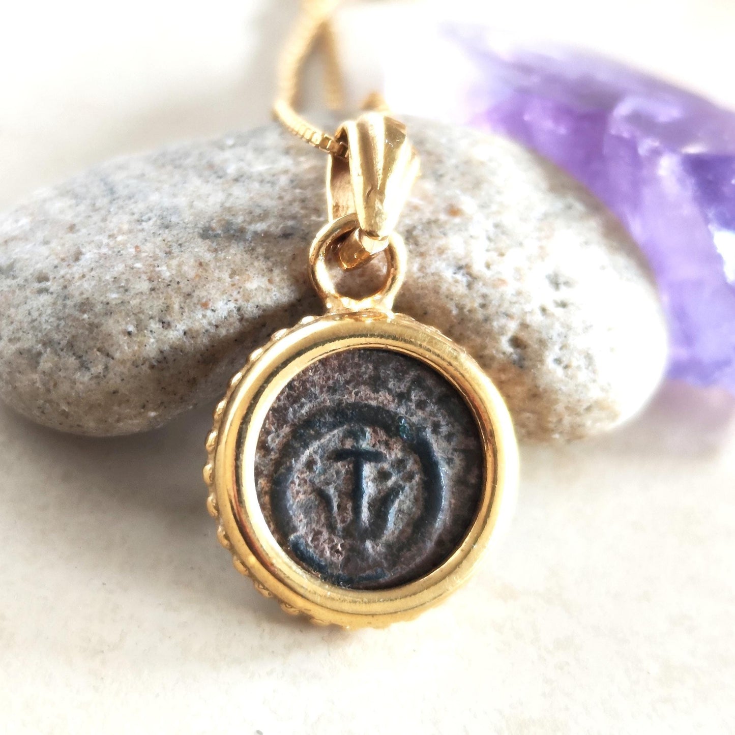 Genuine Biblical Coin Necklace, Antique Real Widow's Mite Coin Gold Plated small Pendant, Jesus Ancient Coin Jewelry, Christian Gift Idea