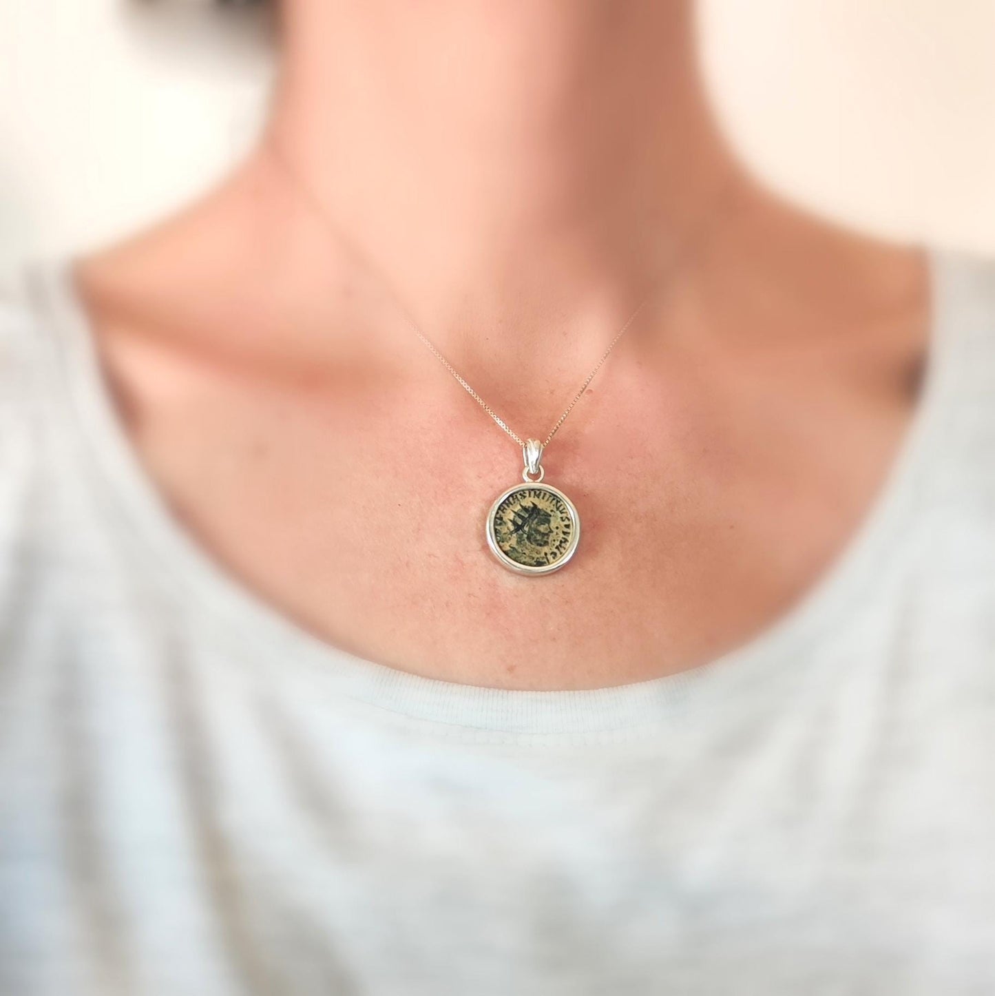 Genuine Roman Coin Pendant for Men, Silver Medallion Necklace of Emperor Maximianus, Ancient Coin Gift Idea, Roman Empire Statement Necklace