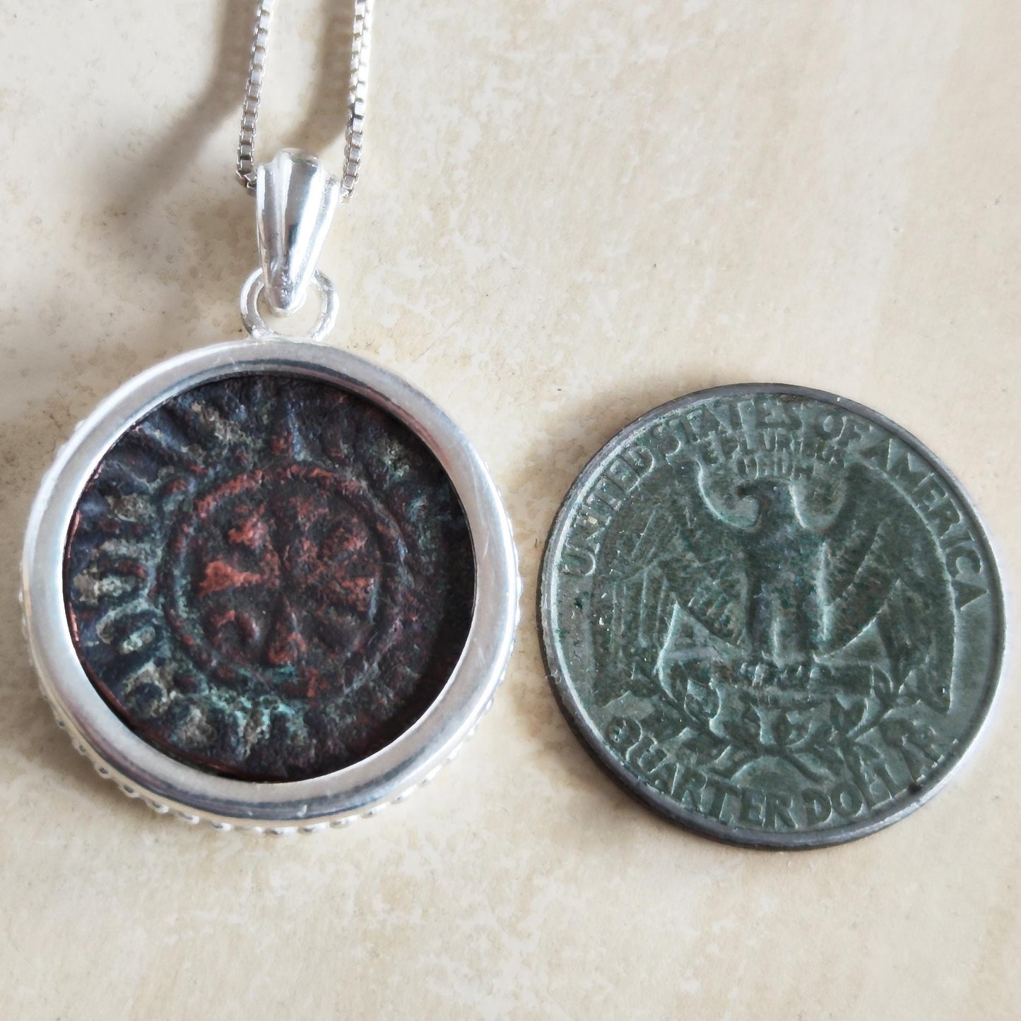 Ancient Latin Cross Coin Silver Necklace, Antique Crusader Knight Templar Coin Medallion, Medieval Armenia Kingdom Pendant, Christian Gift