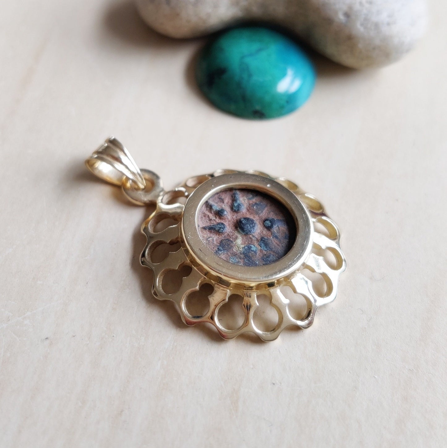 Widow's Mite Coin set in 14K Gold Pendant, Authentic Ancient Christian Coin Medallion, New Testament Mark 12:41 Coin, Christian Gift idea