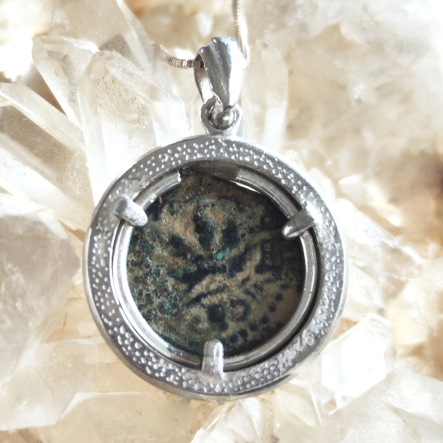 First Jewish war bronze Prutah necklace, Ancient Masada Revolt Coin Silver pendant, Jerusalem second temple coin, roman amphora medallion