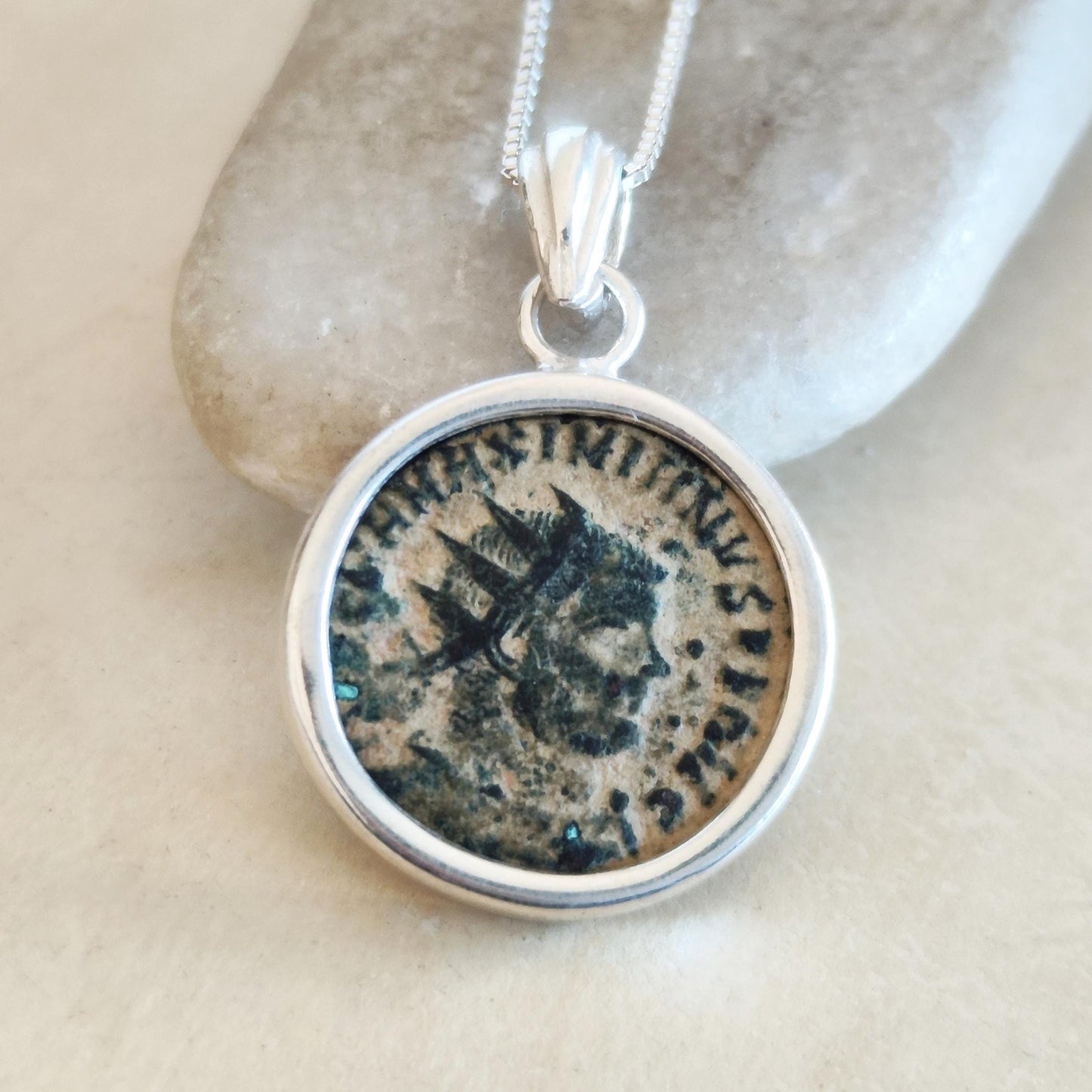 Genuine Roman Coin Pendant for Men, Silver Medallion Necklace of Emperor Maximianus, Ancient Coin Gift Idea, Roman Empire Statement Necklace