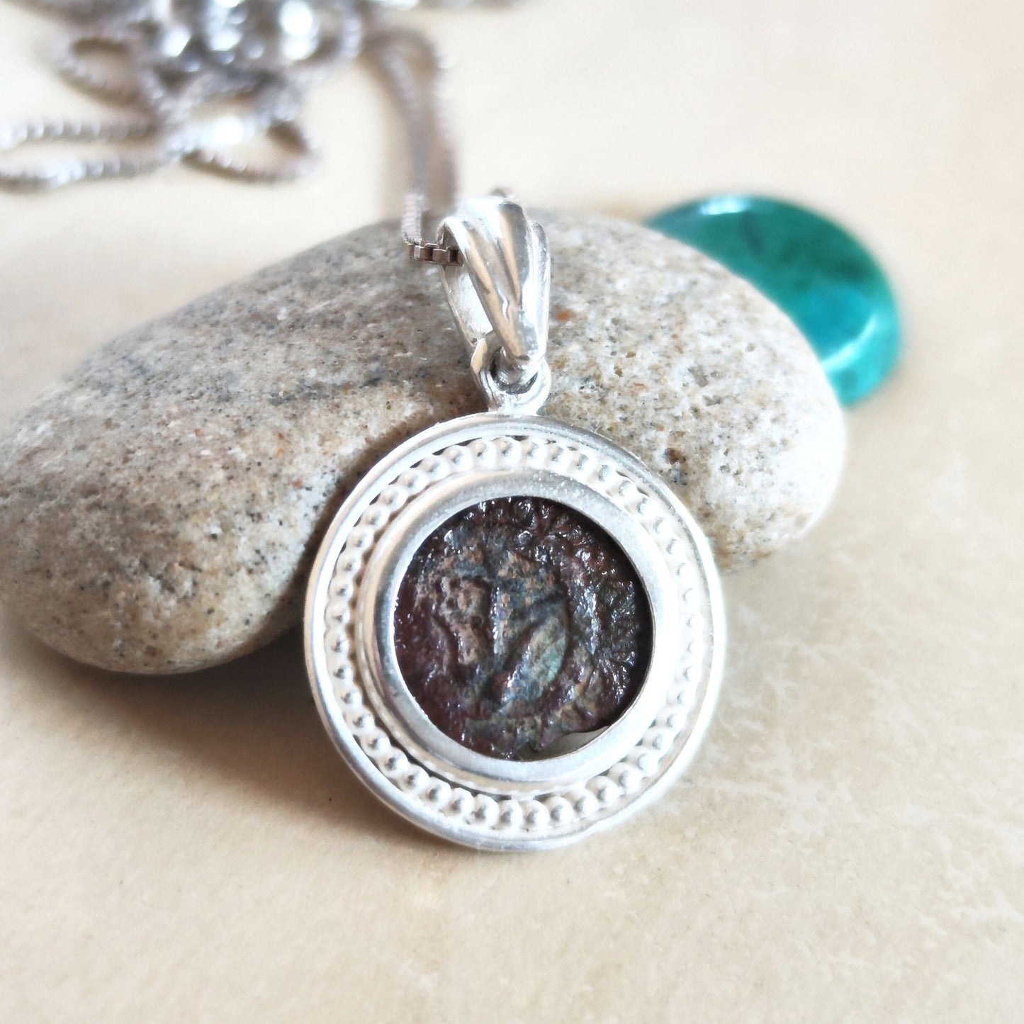 Real Antique widow's mite coin necklace, certified ancient coin silver medallion, Bible verse pendant, Judea Prutah, Christian Men gift