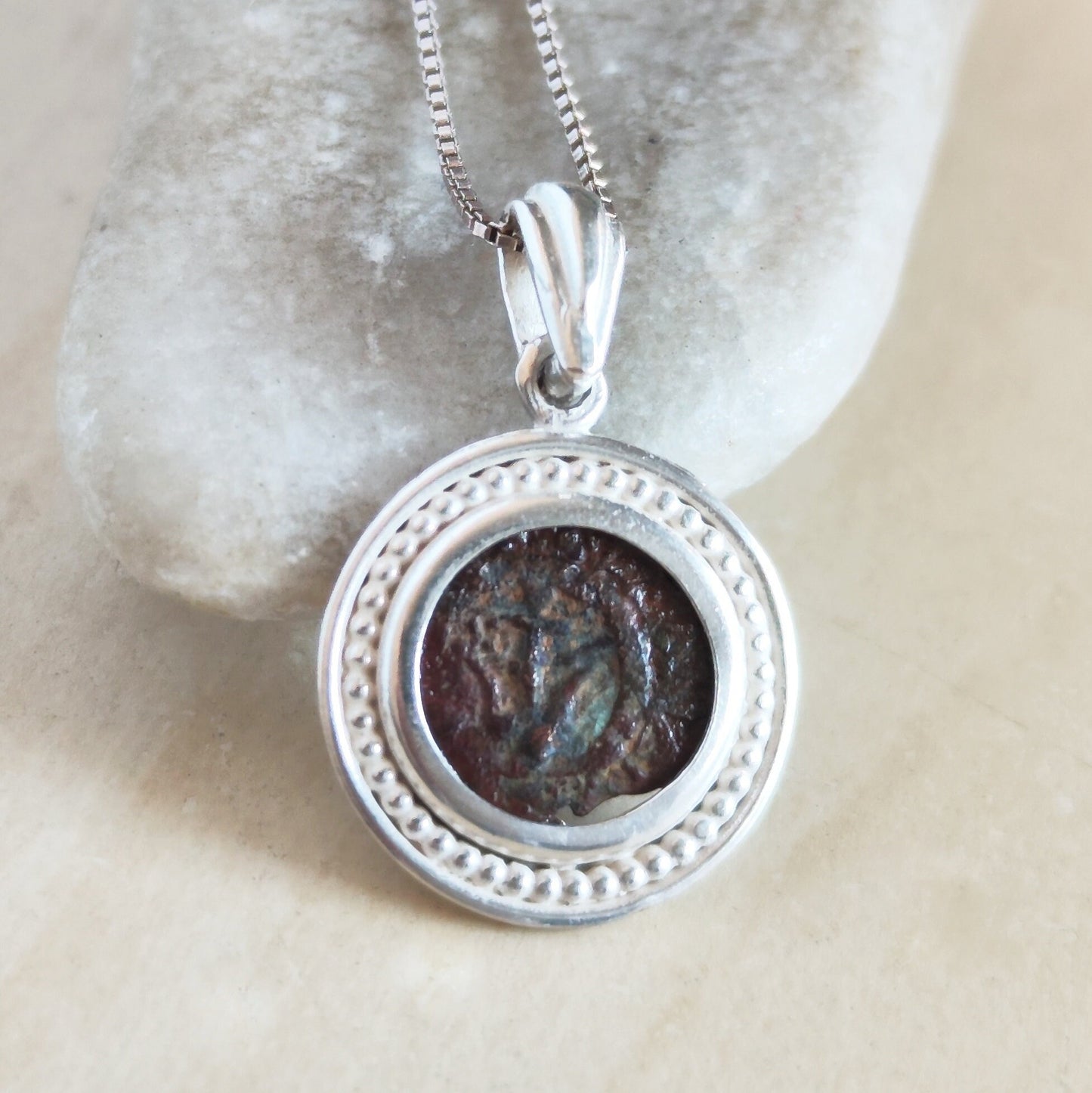 Real Antique widow's mite coin necklace, certified ancient coin silver medallion, Bible verse pendant, Judea Prutah, Christian Men gift