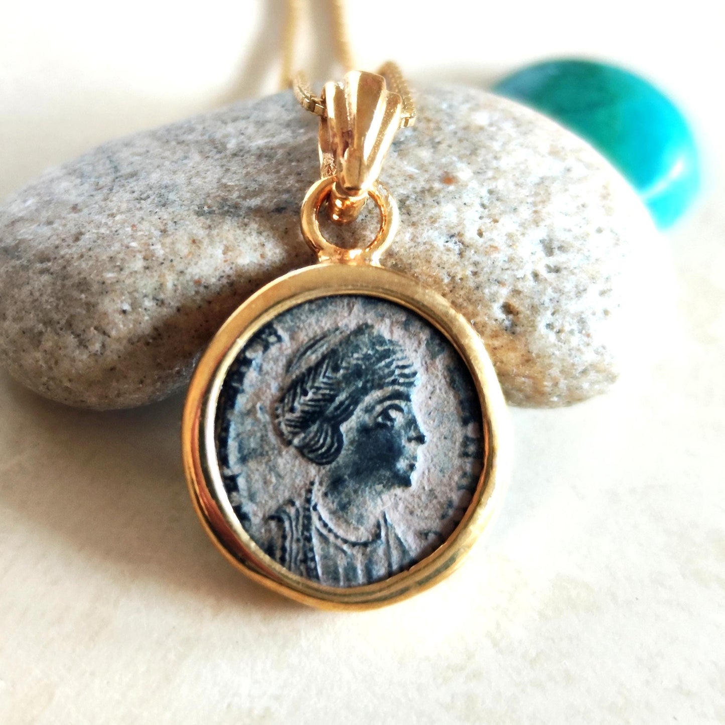Antique Saint Helena Coin Necklace, Roman Christian Small Medallion for Women, Constantine the Great Mother Pendant, Empress St. Helen charm