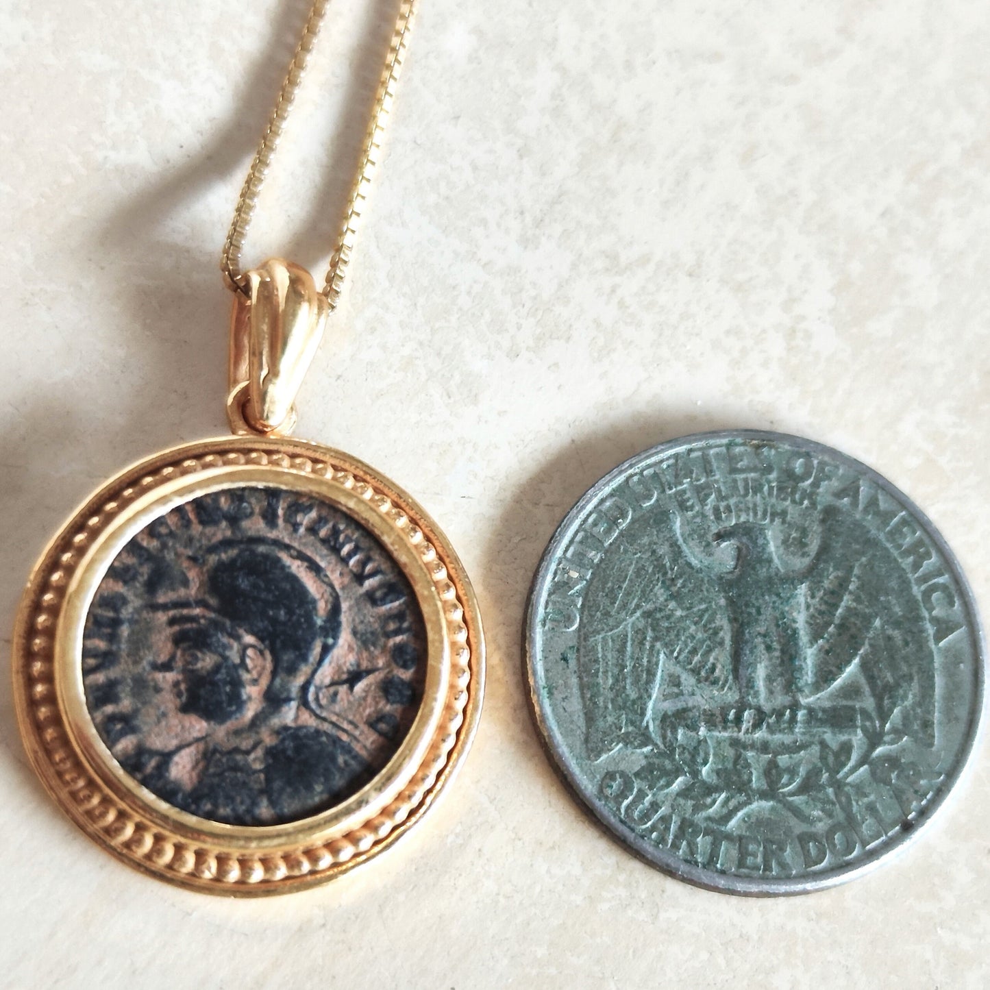 Genuine Roman Coin Medallion, Emperor Licinius I Antique Bronze Coin Gold Plated Pendant, Vintage Style Statement Necklace, Jupiter Pendant