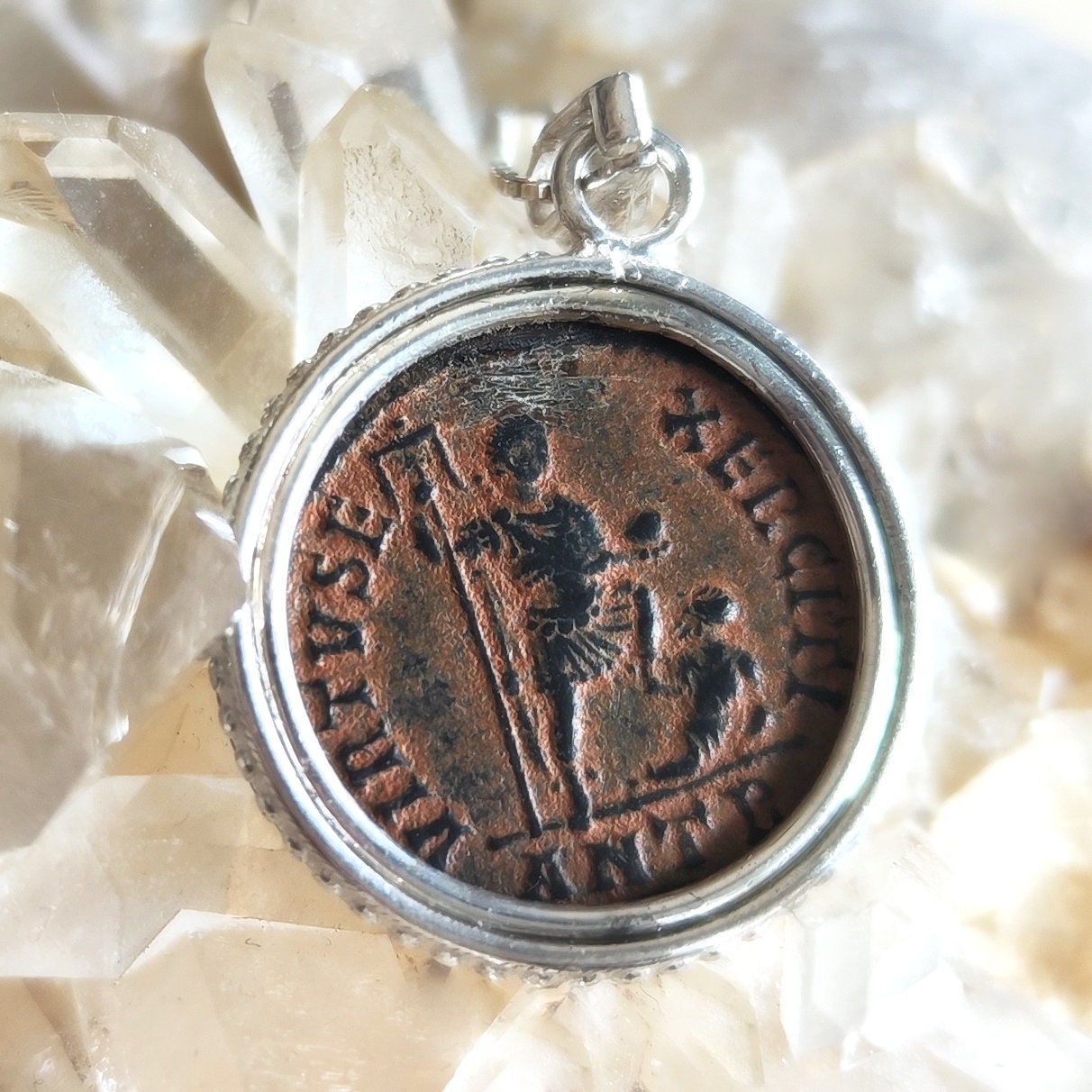 Roman Christian Emperor Theodosius Coin Silver Necklace, Ancient Coin Medallion Pendant, Holy Land History Jewelry