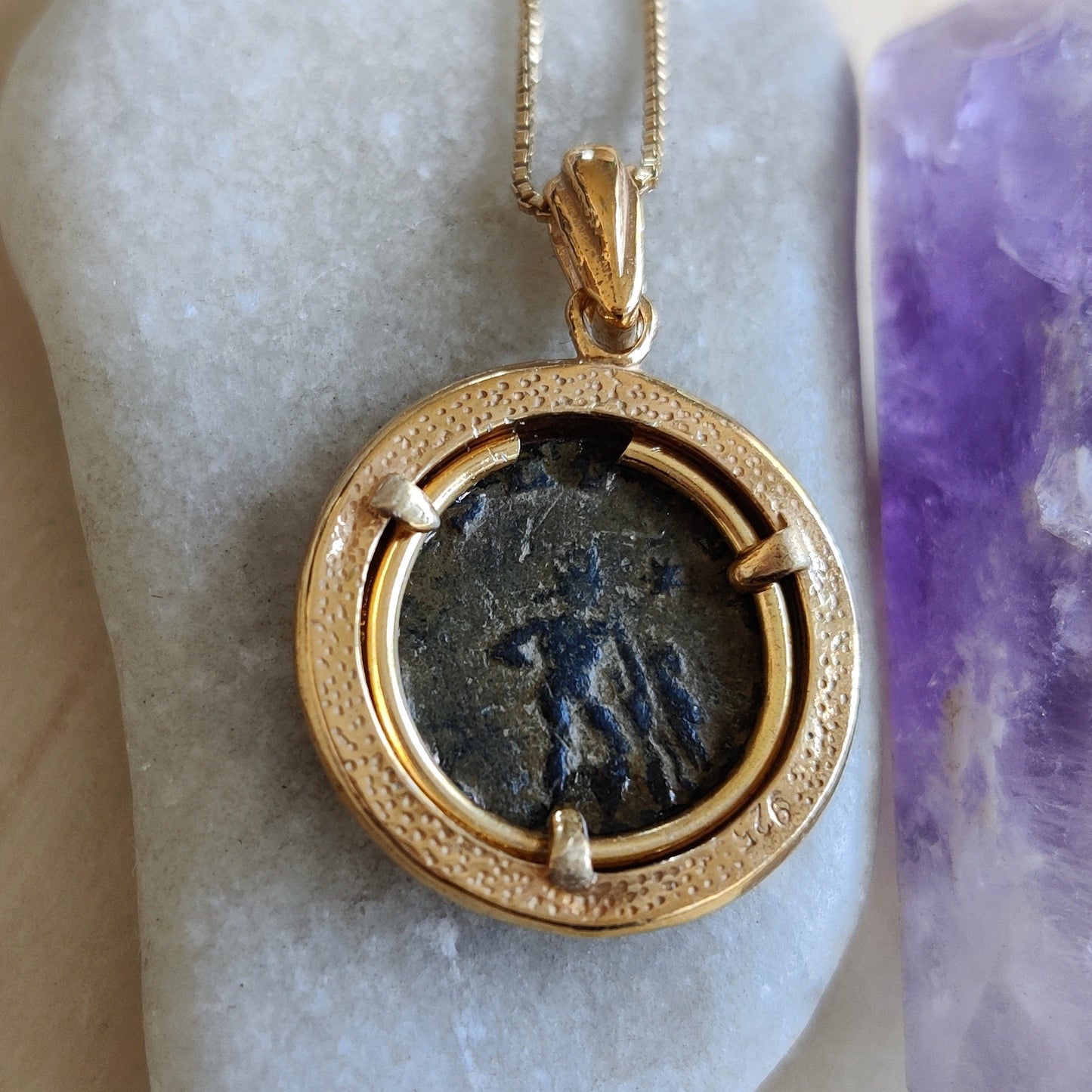 Genuine Roman Coin Pendant, Emperor Gallienus Roman Coin Necklace, Ancient Coin Necklace, Vintage Antique Gold Coin Pendant, Vintage Jewelry