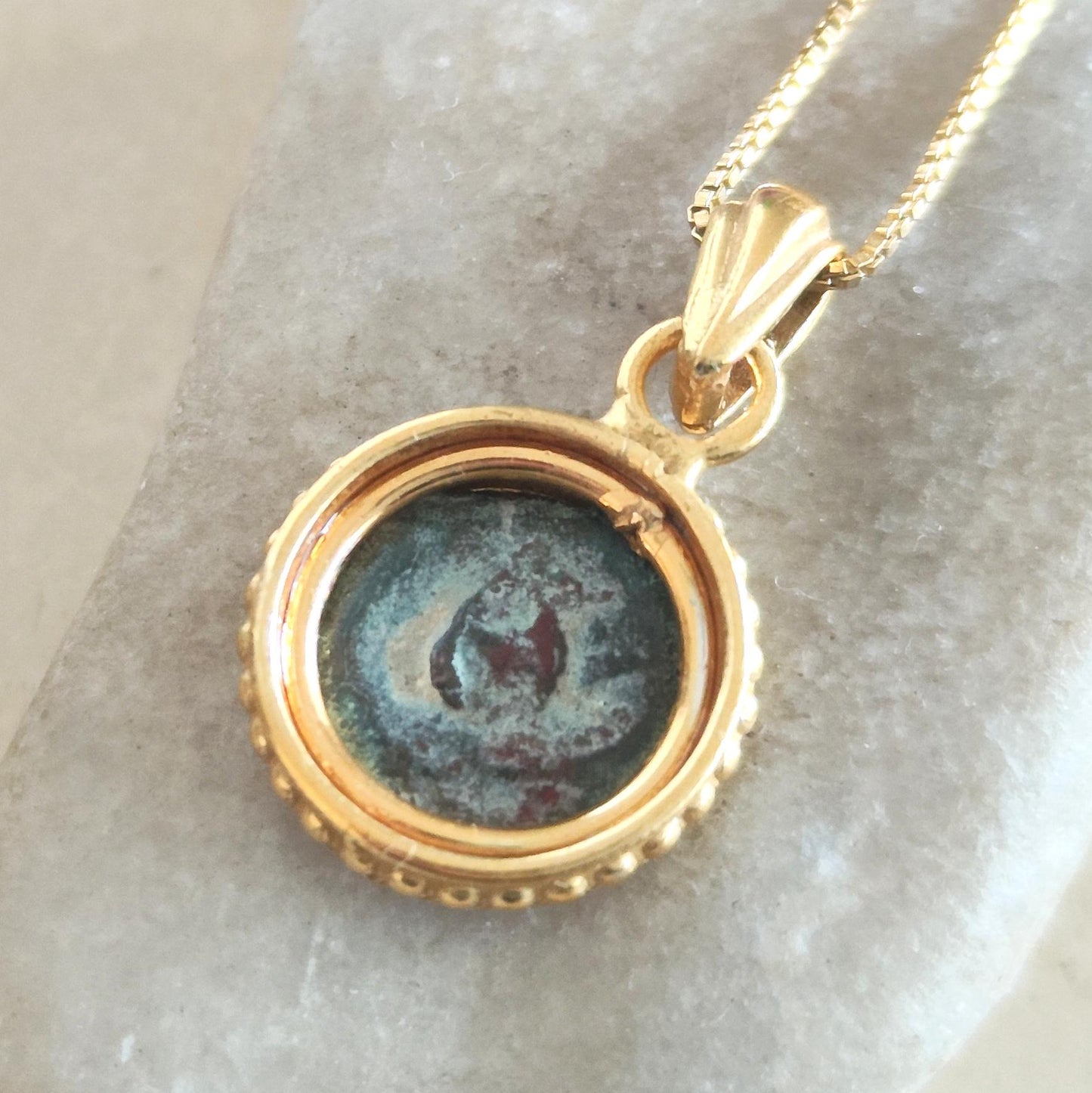 Ancient Biblical Widow Mite Coin Necklace, Antique Gold Plated Pendant, Jesus Time Jewelry Barr Designs