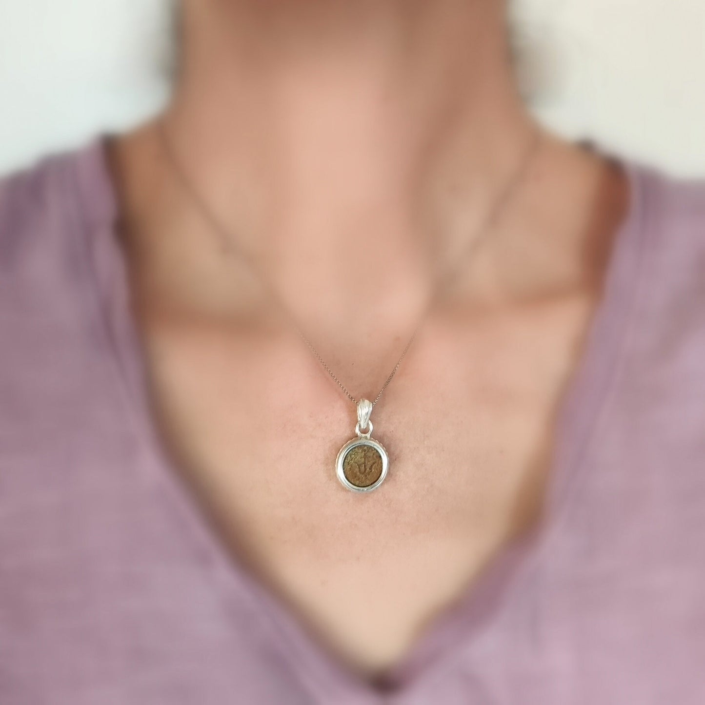 Mark 12:41 Biblical Coin Jewelry, Genuine widow mite pendant, Ancient Judea bronze coin, Christian Jesus coin necklace, Unisex Silver charm